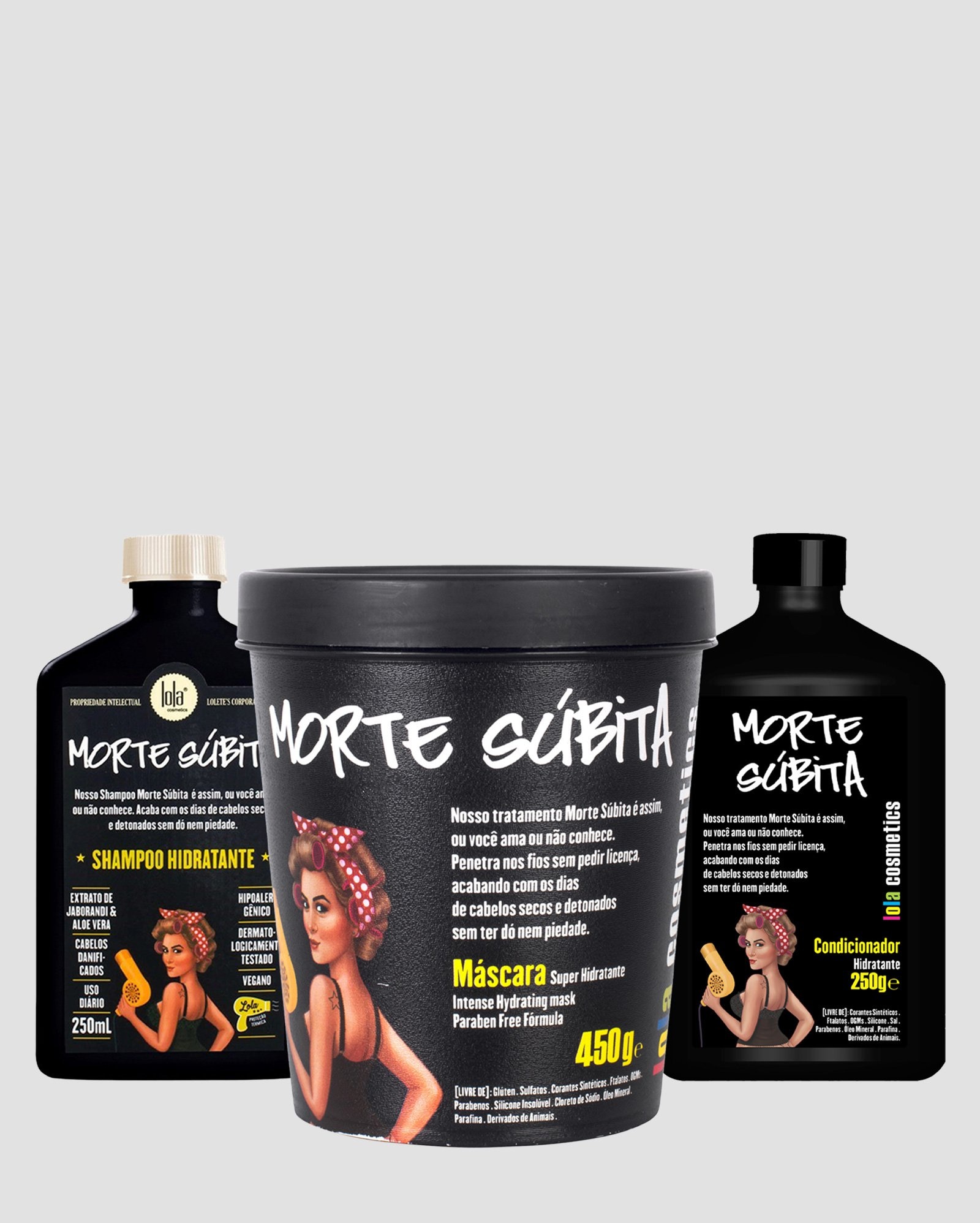 Kit shampoo Morte Súbita 250ml + condicionador 250g + máscara hidratante 450g | Lola Cosmetics