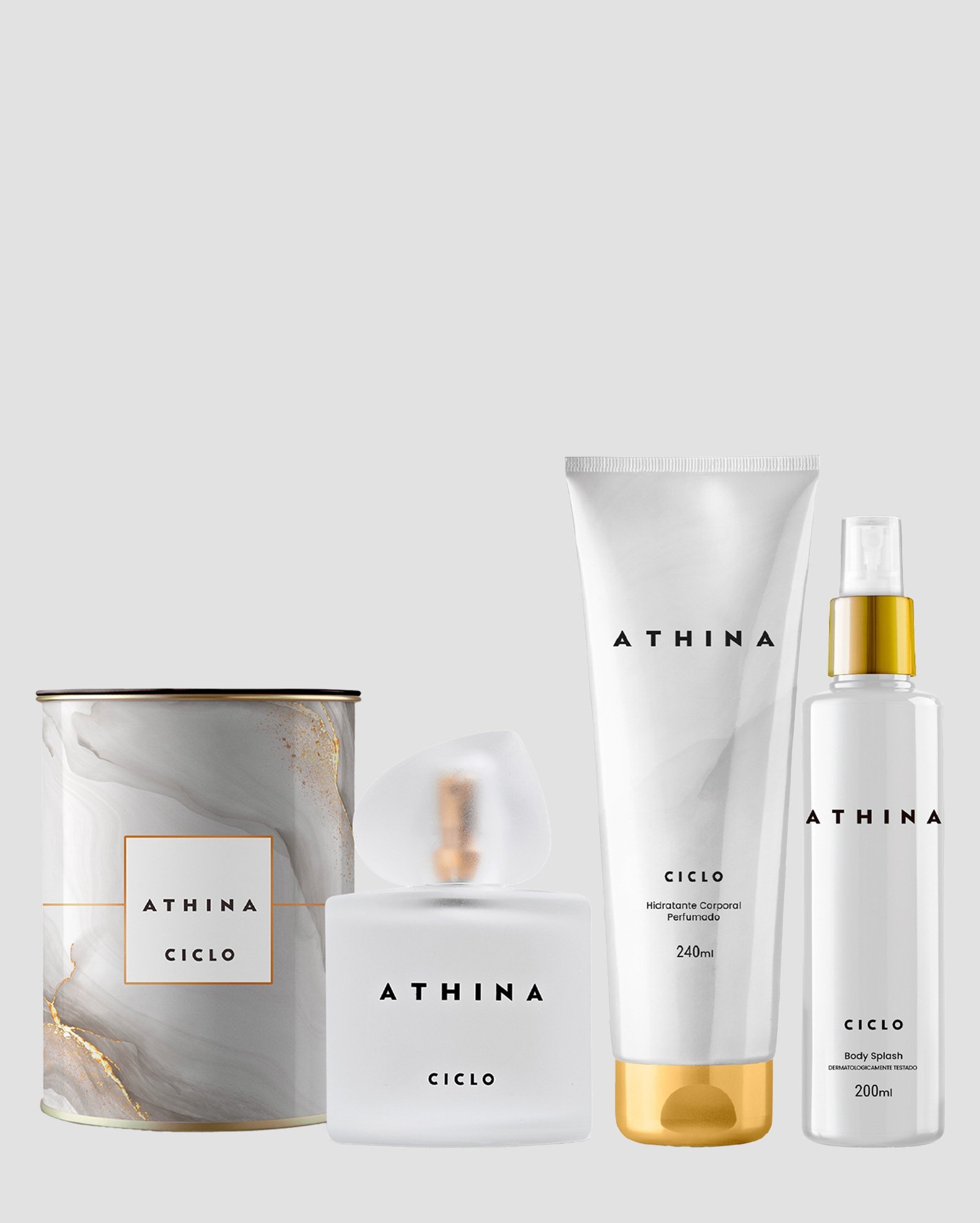 Kit deo colônia feminina Athina 100ml com lata + hidratante corporal 240ml + body splash 200ml | Ciclo