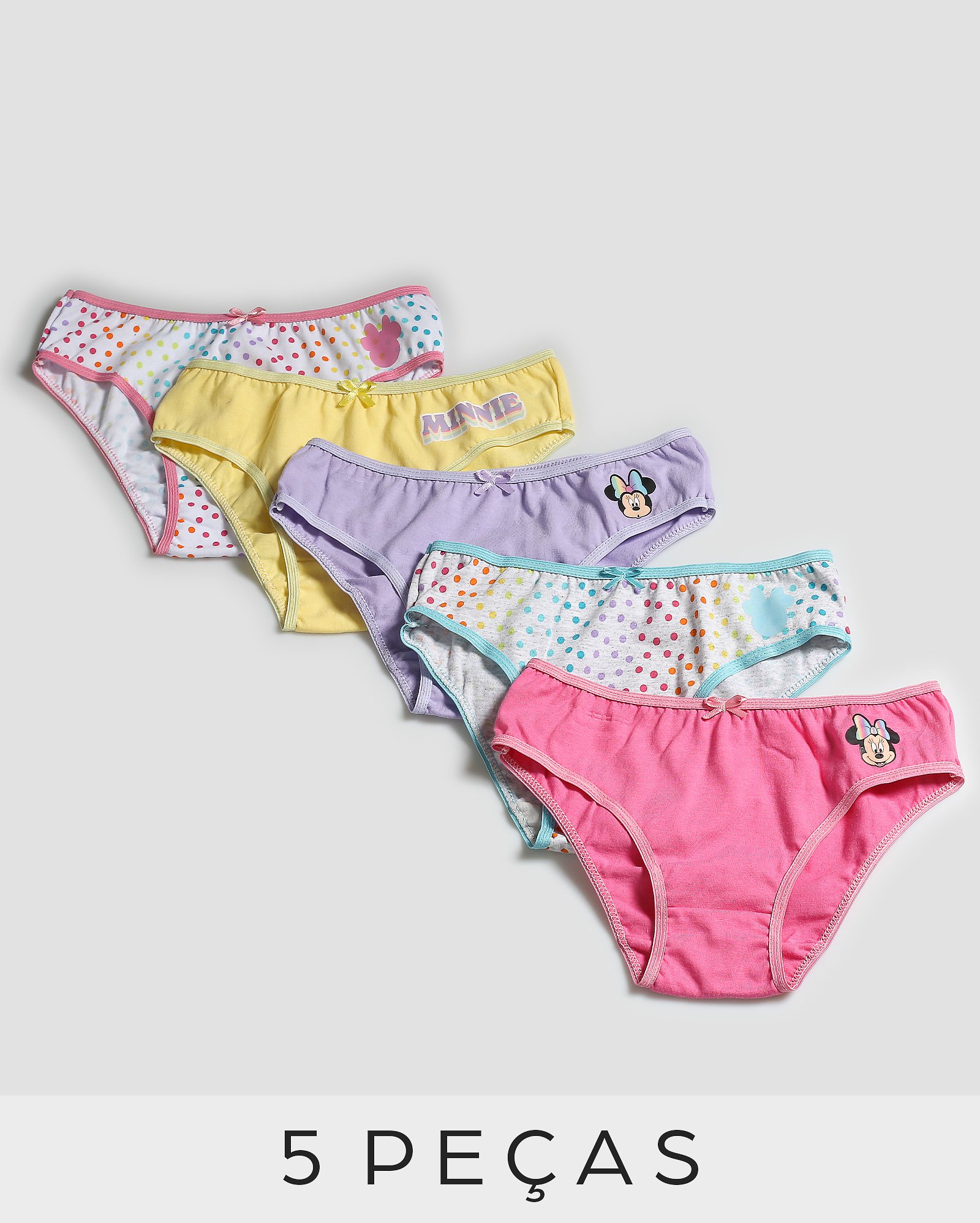 Kit calcinha infantil 5 peças Patrulha Canina multicor Paramount + calcinha infantil 5 peças Minnie 2-10A multicor Disney