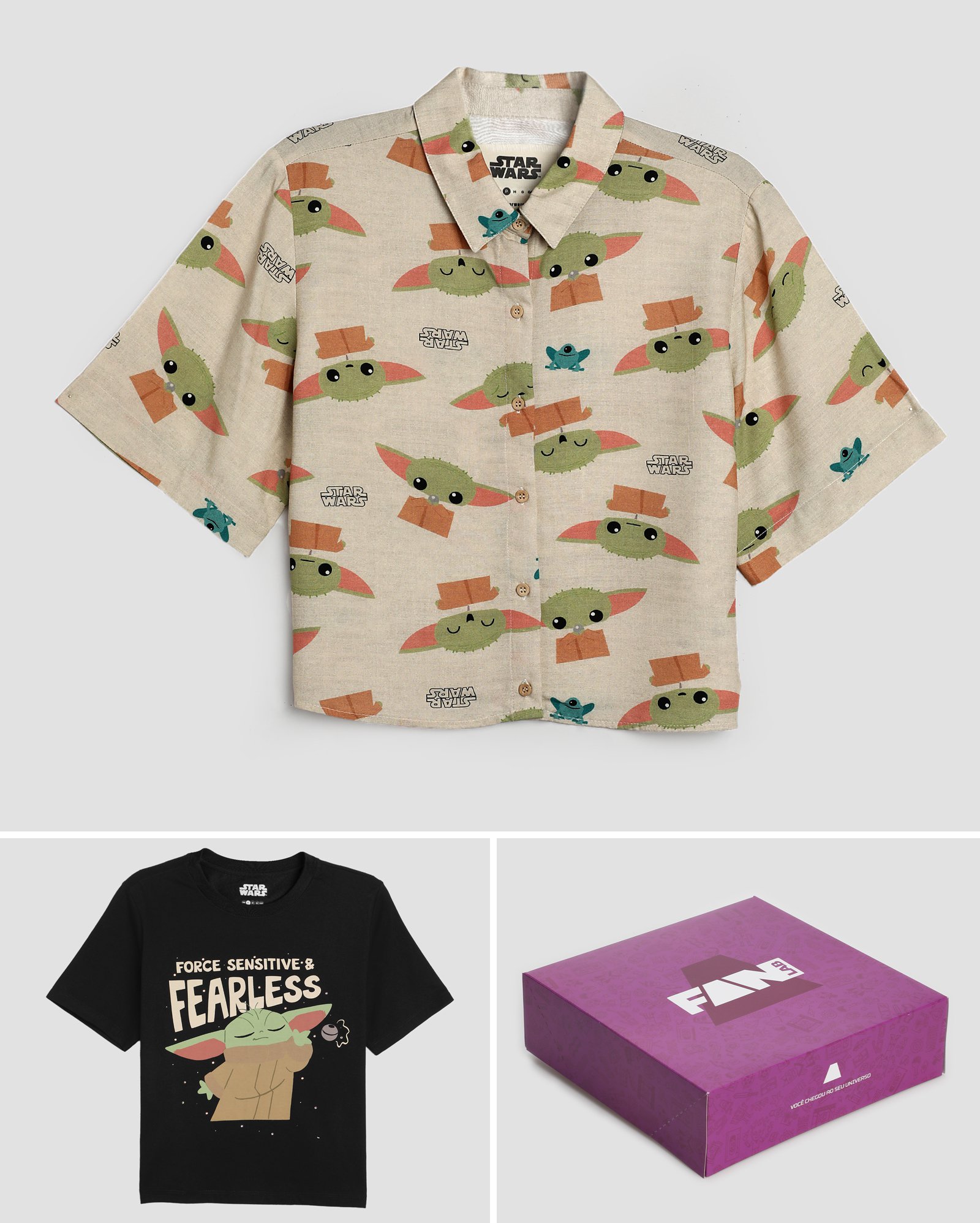 Kit camiseta feminina + camisa feminina The Mandalorian + caixa de presente multicor | FANLAB