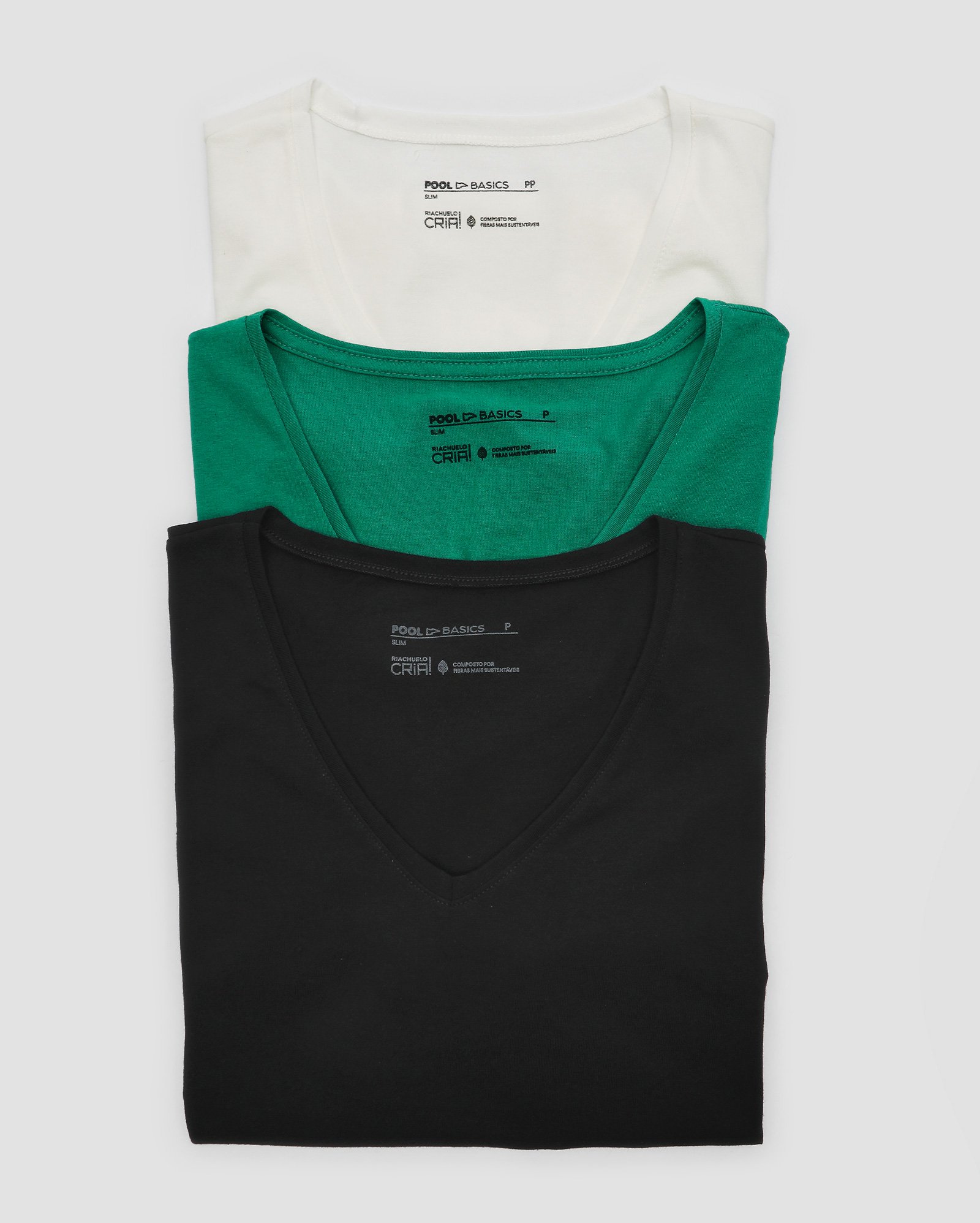 Kit camiseta feminina 3 peças decote v multicor | Pool Basics