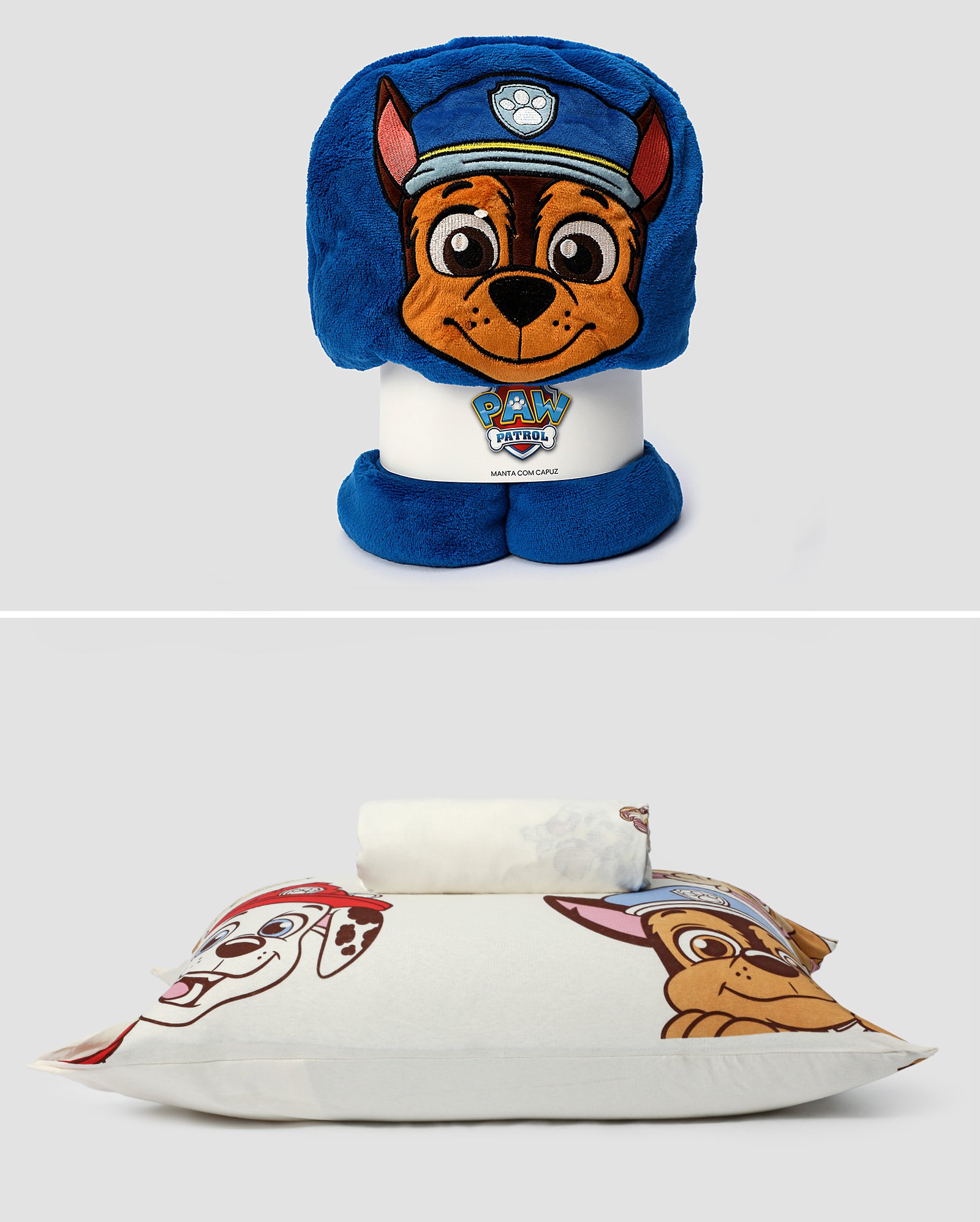 Kit jogo de cama solteiro 2 peças + manta infantil com capuz Chase Patrulha Canina com capuz multicor | Paramount