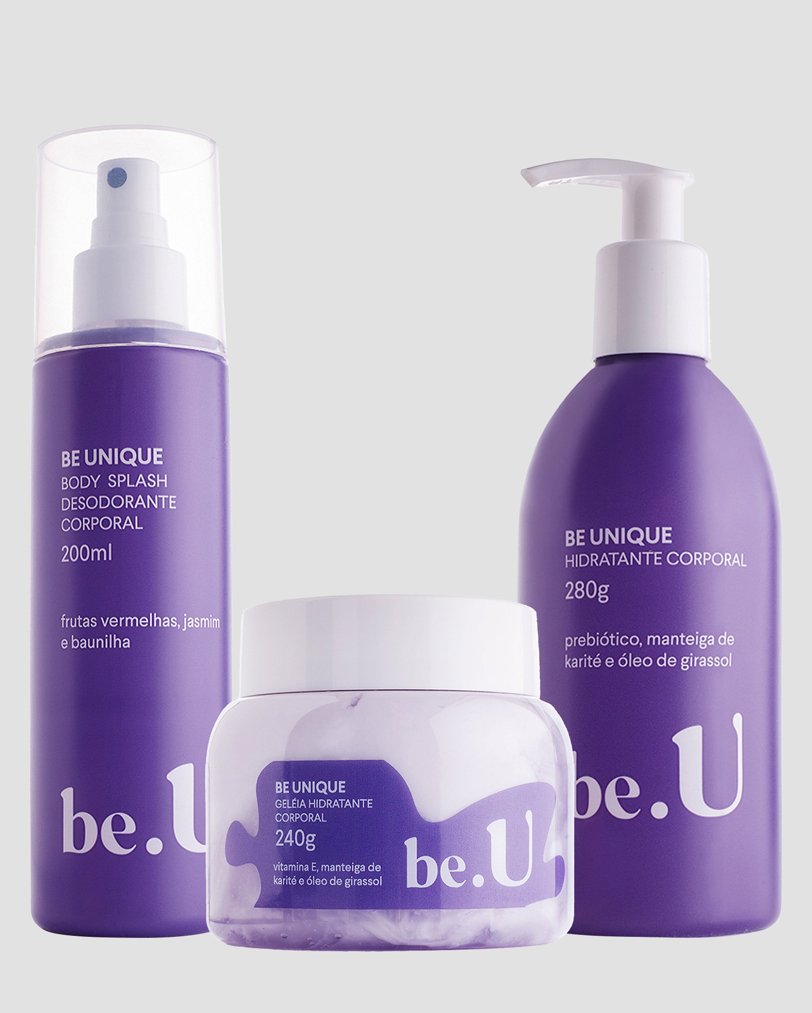 Kit body splash 200ml + hidratante corporal 280g + geléia hidratante Be Unique 240g | be.U by Riachuelo