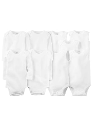 Kit body bebê 9 peças manga longa e regata branco | Carter's
