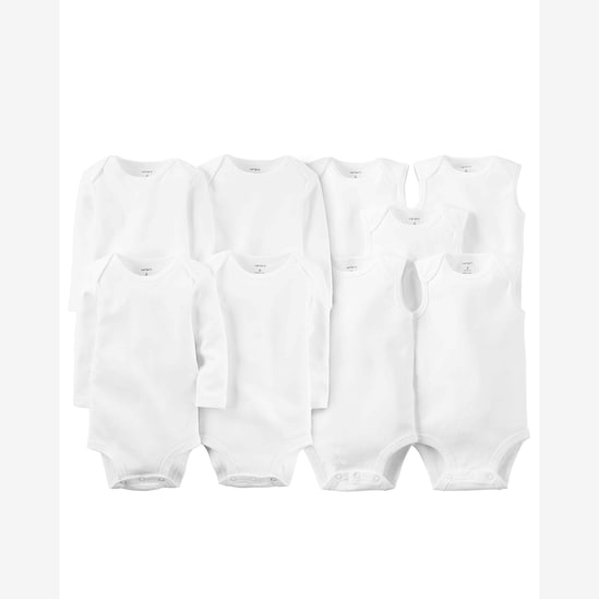 Kit body bebê 9 peças manga longa e regata branco | Carter's