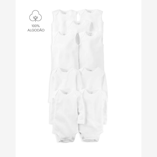Kit body bebê 9 peças manga longa e regata branco | Carter's