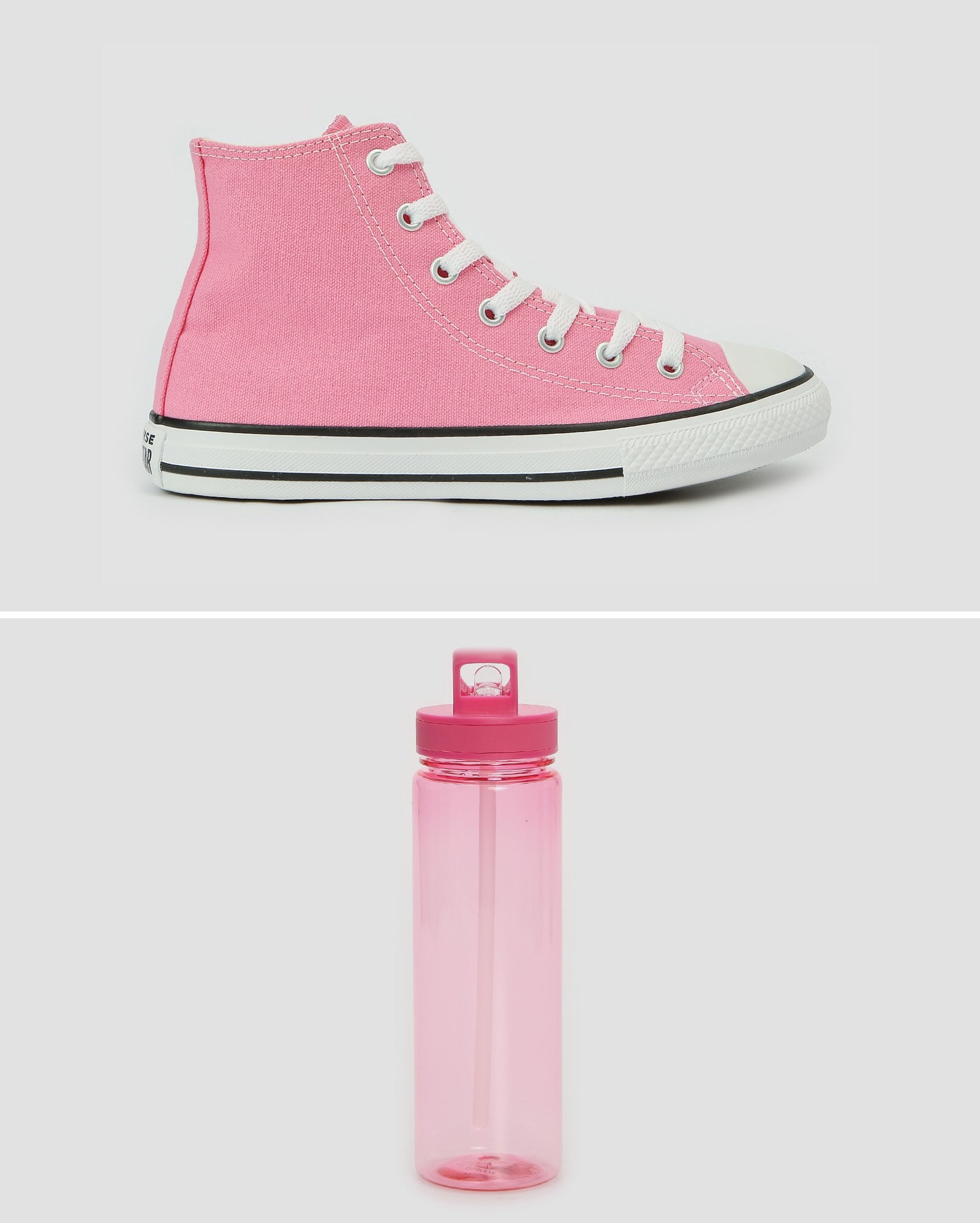 Kit tênis infantil Chuck Taylor cano longo rosa Converse All Star + garrafa squeeze com canudo 700ml rosa Accessori by Riachuelo