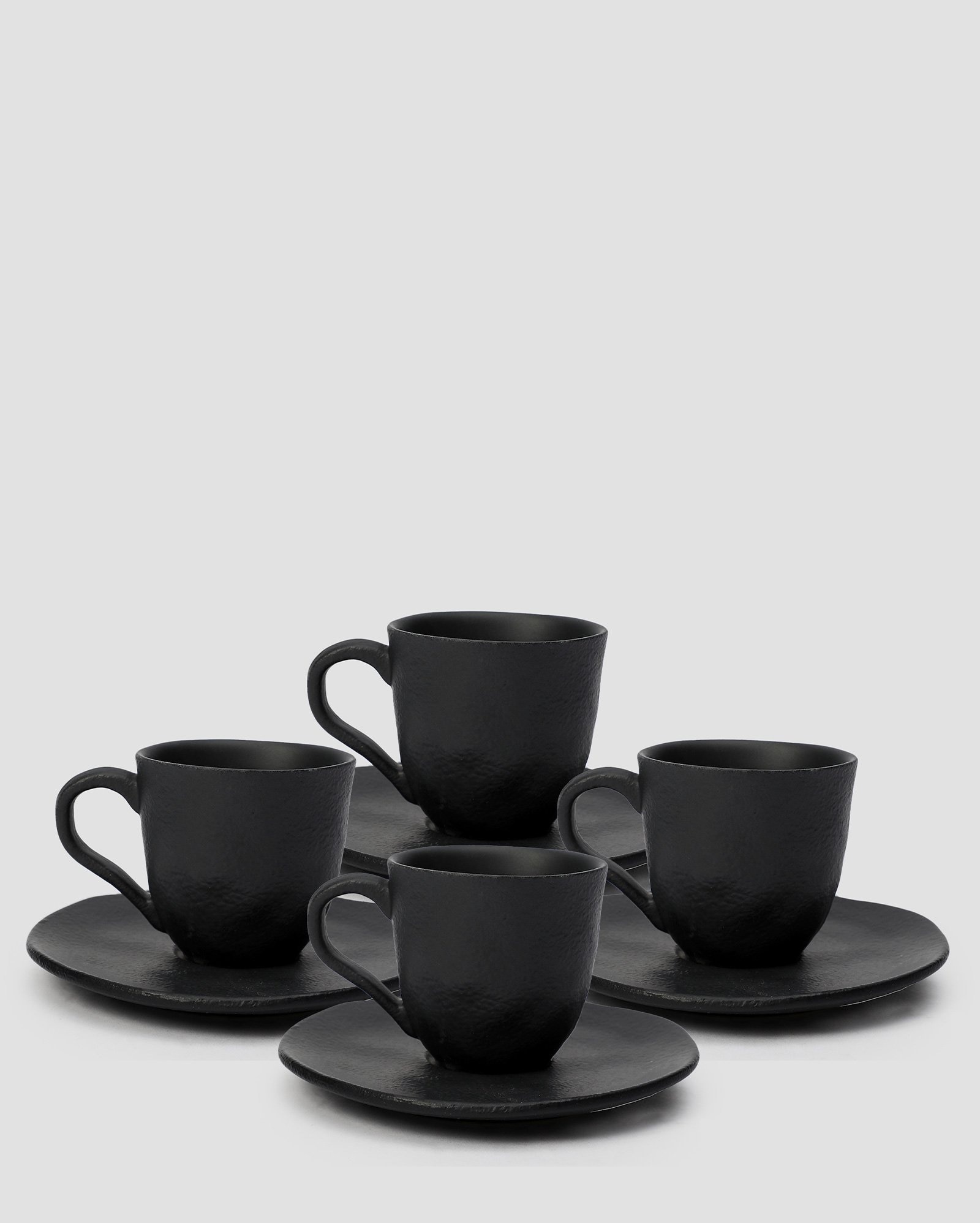 Conjunto xícara de café 4 peças com pires stoneware Organik 120ml cada preta | Porto Brasil