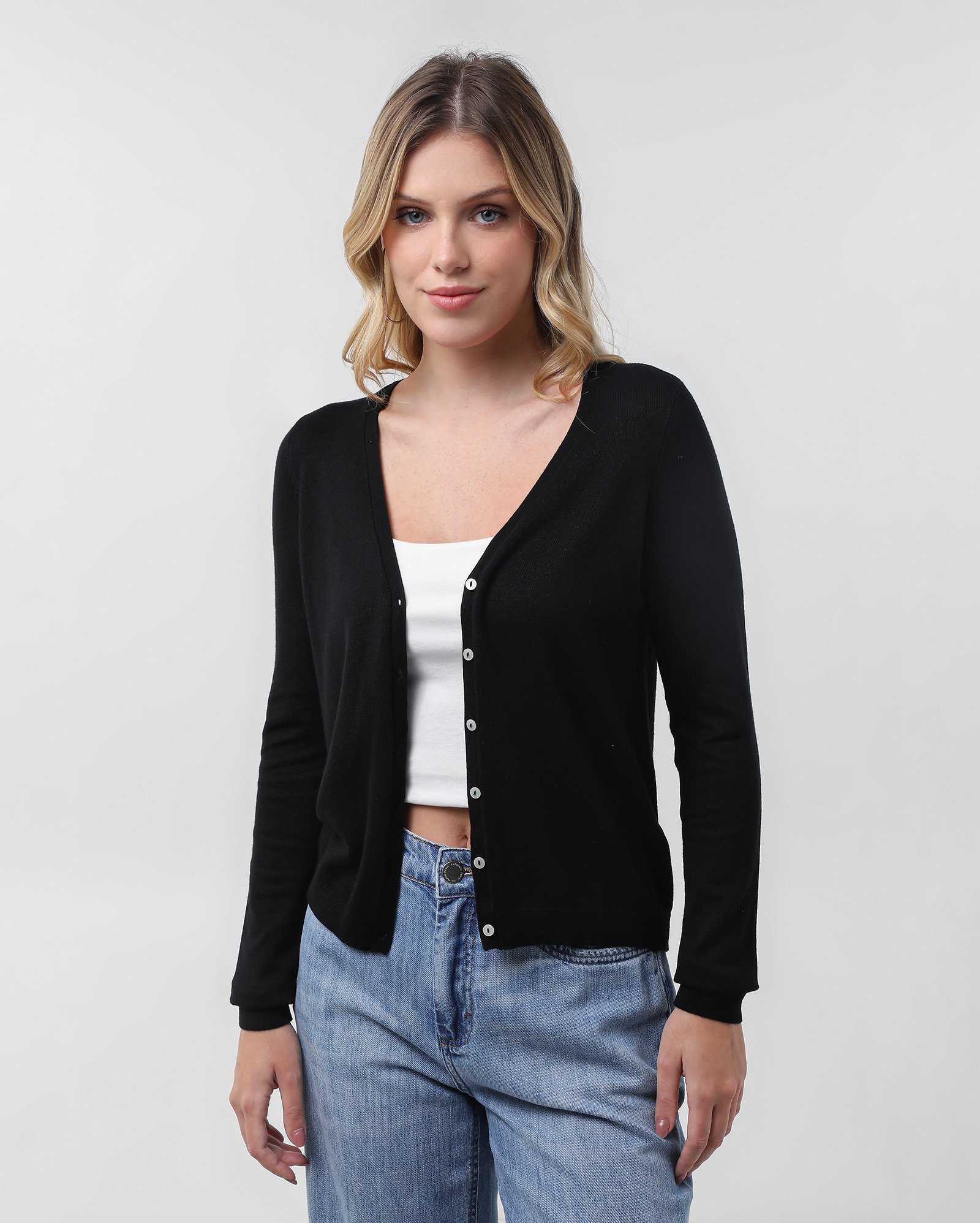 Kit cardigan feminino 2 peças tricot decote V com botão | Pool Basics