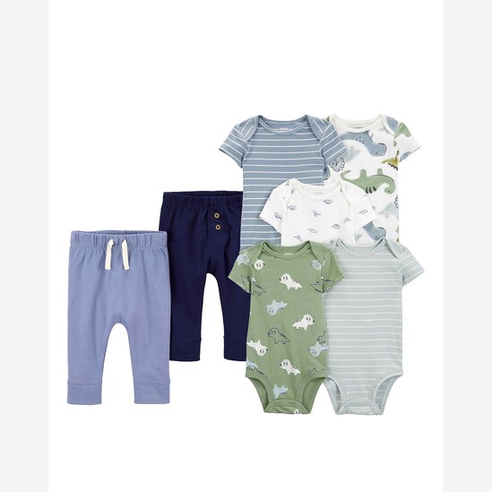 Enxoval bebê conjunto longo 7 peças dino com elástico multicor | Carter's