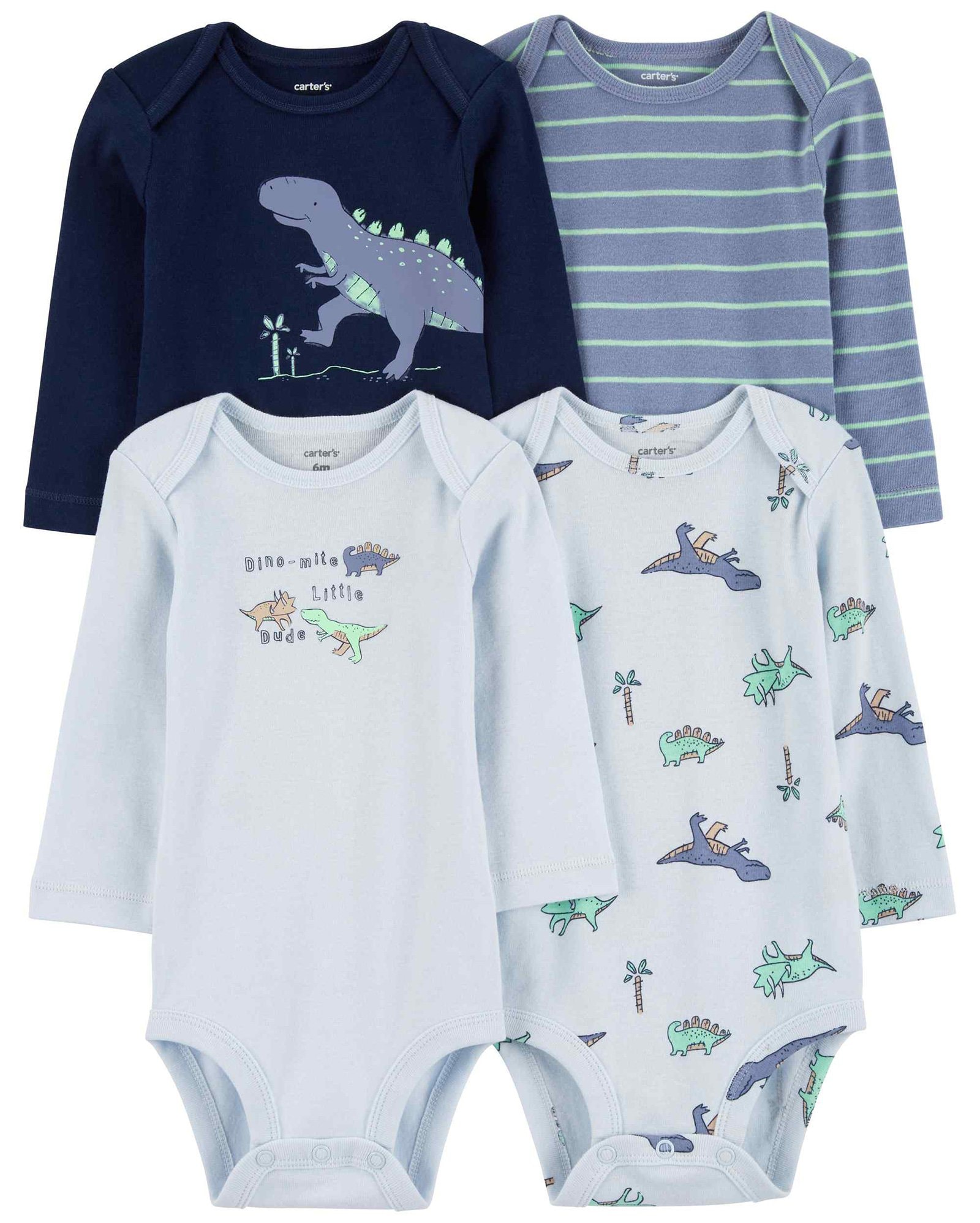 Enxoval bebê conjunto longo 6 peças dino com elástico multicor | Carter ...