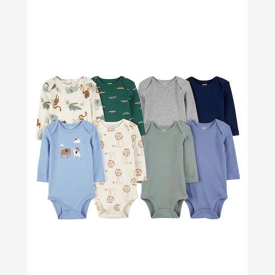 Enxoval bebê 8 peças mangas longas liso com elefante jacaré multicor | Carter's