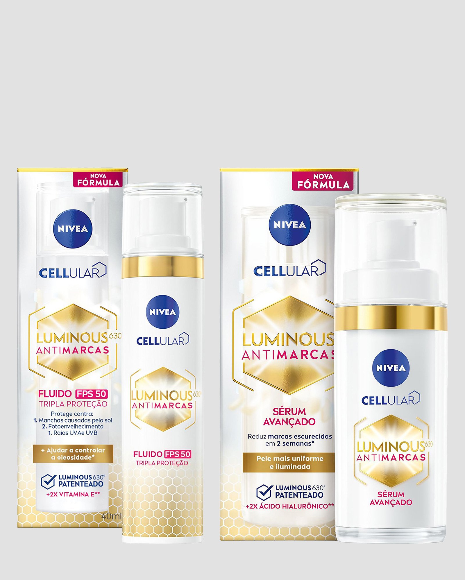 Kit fluído facial FPS50 40ml + sérum facial Cellular Luminous 630º 30ml | Nivea