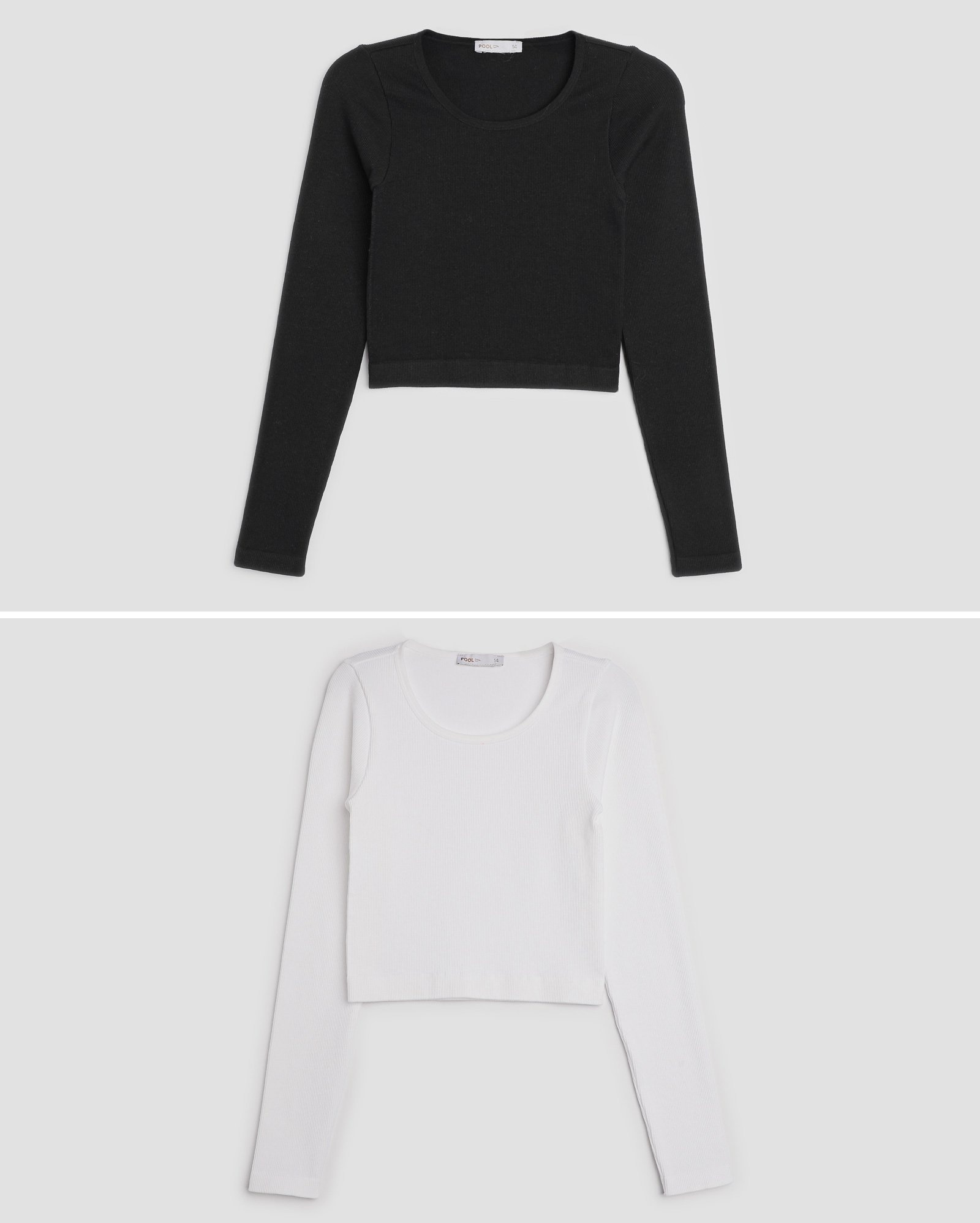 Kit blusa cropped juvenil 2 peças poliamida canelada ajustada multicor | Pool