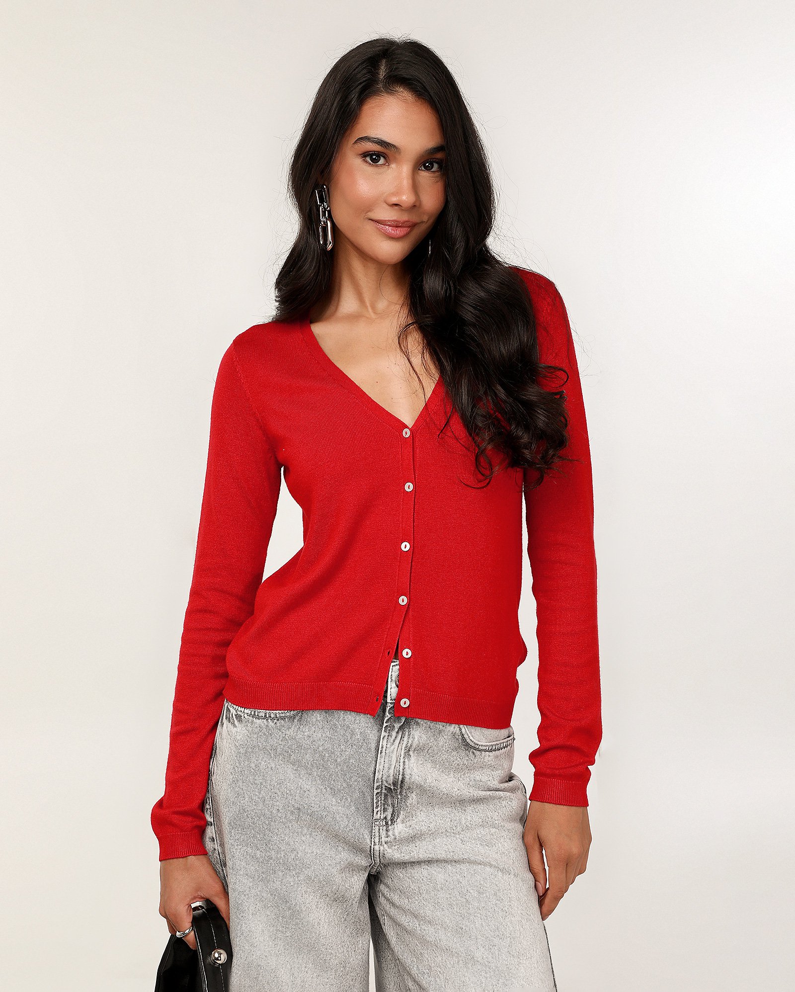 Kit cardigan feminino 2 peças tricot decote V com botão | Pool Basics