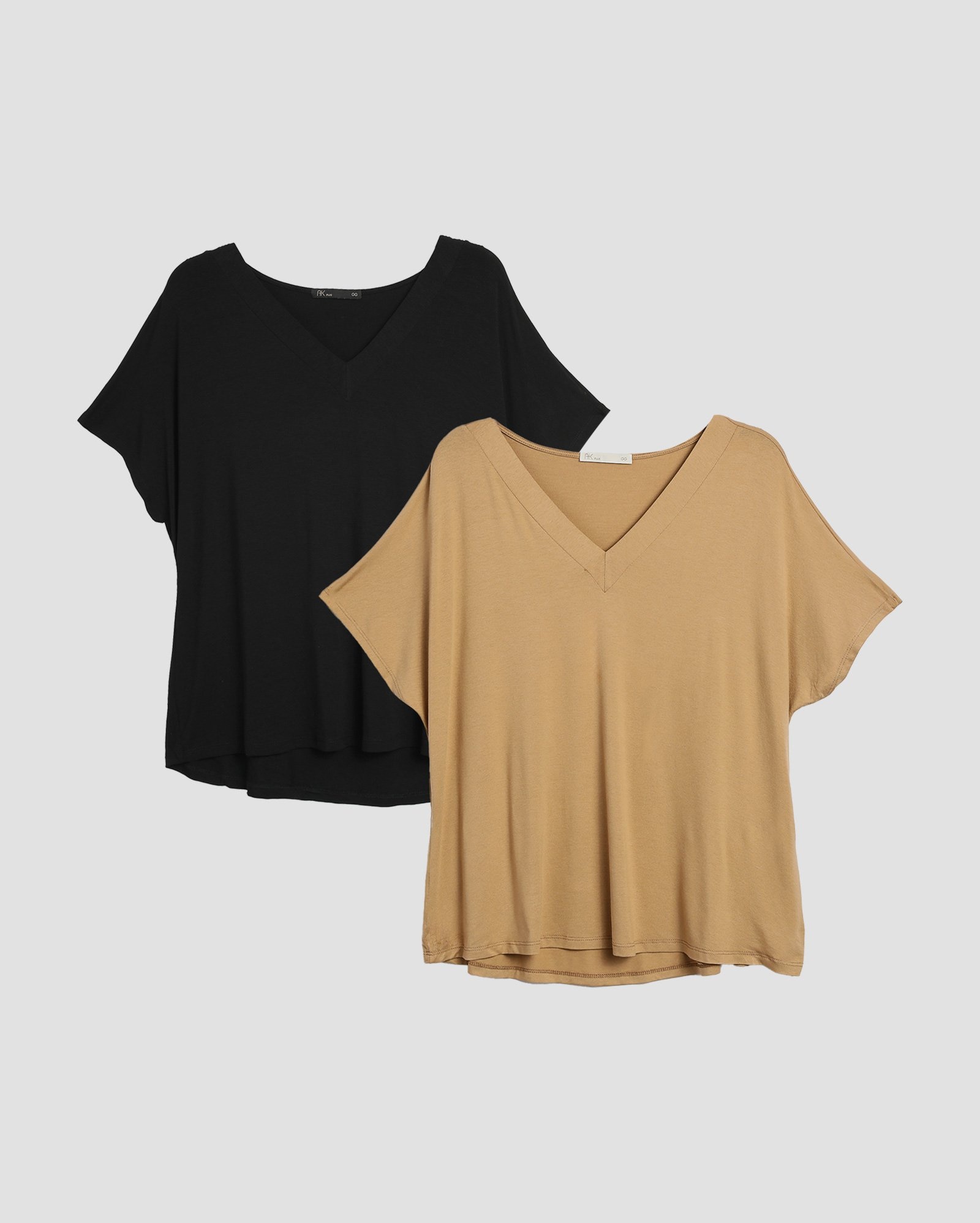 Kit blusa plus size feminina 2 peças decote v manga curta lisa | AK Plus by Riachuelo