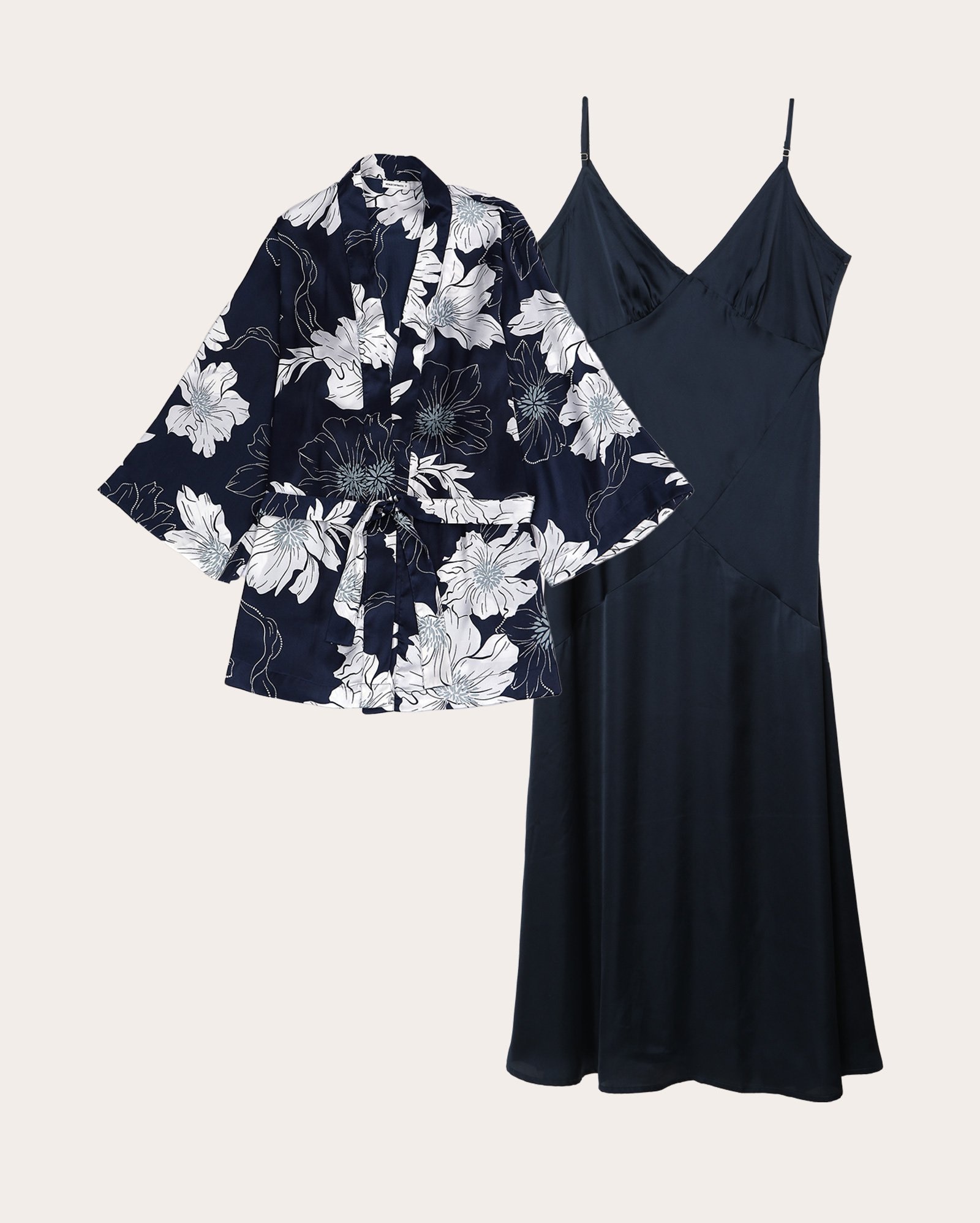 Kit camisola longa + robe acetinado begônia floral azul | Riachuelo