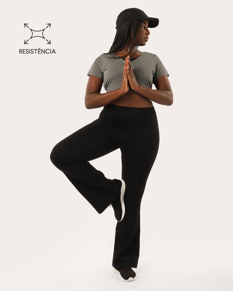 Kit calça esportiva feminina 2 peças flare em poliamida preta | Body Work – P – Body Work - Imagem 2