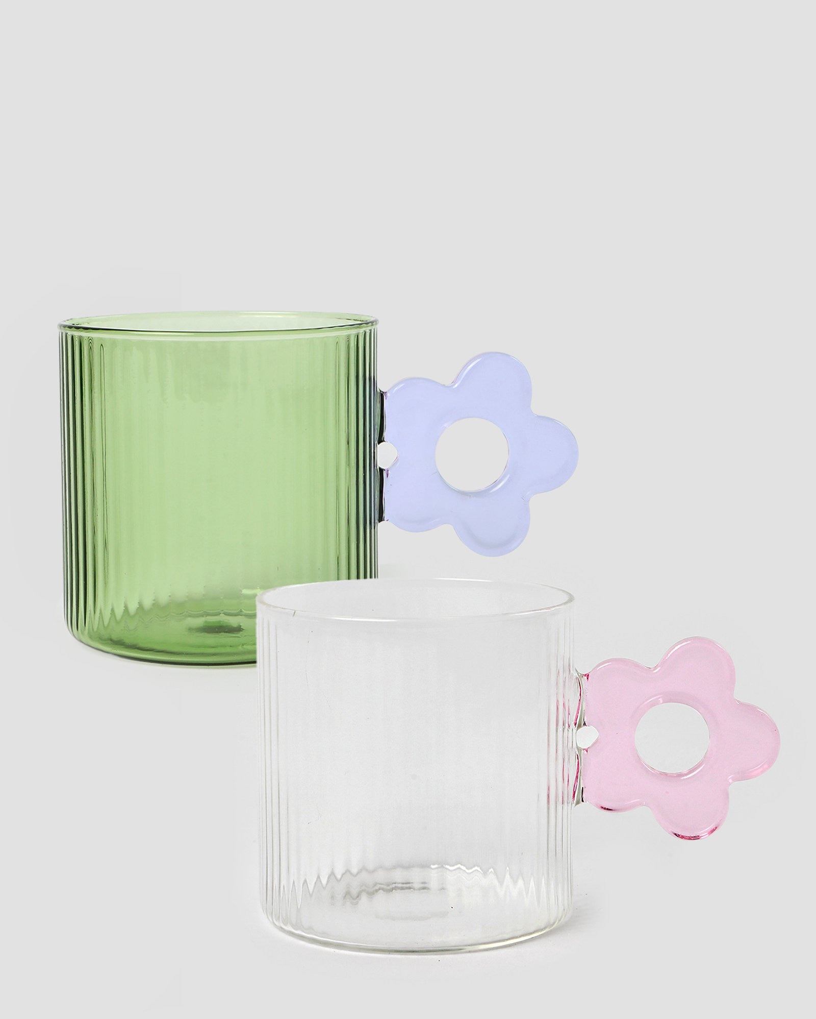 Kit presente 2 canecas de vidro Carola texturizada flor 390ml multicor | Casa Riachuelo