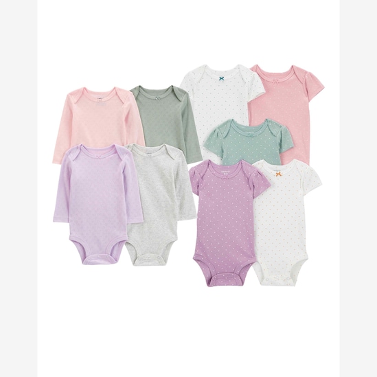 Enxoval bebê 9 peças manga longa e curta corações e poá multicor | Carter's