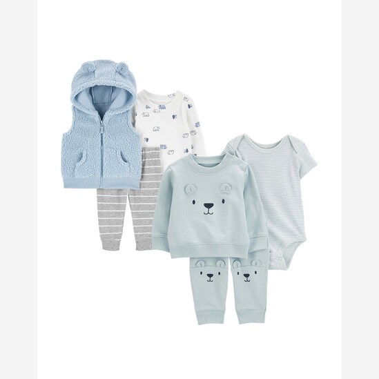 Enxoval bebê conjunto longo de moletom e sherpa 6 peças ursos com capuz multicor | Carter's