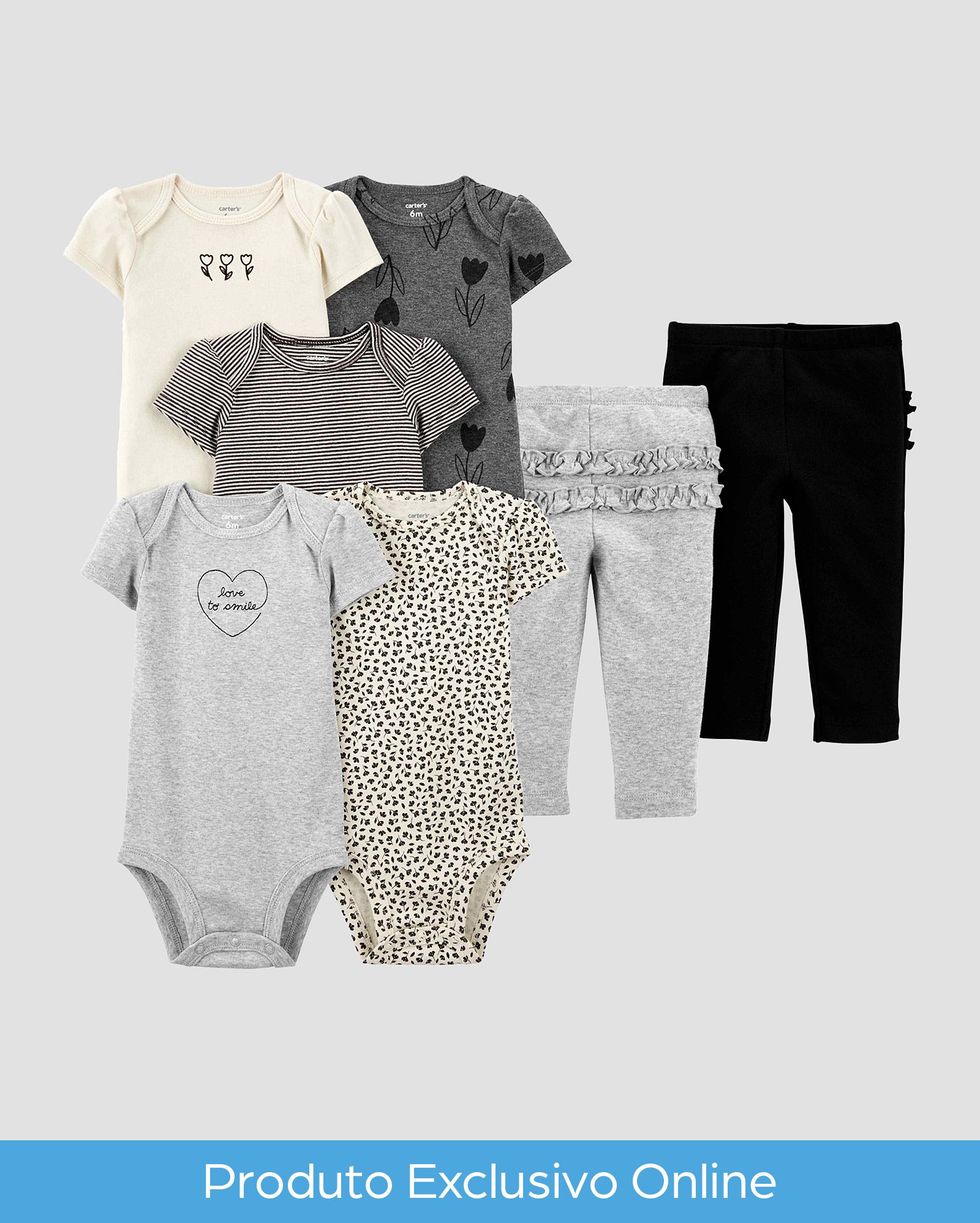 Enxoval bebê conjunto longo 7 peças floral e love multicor | Carter's
