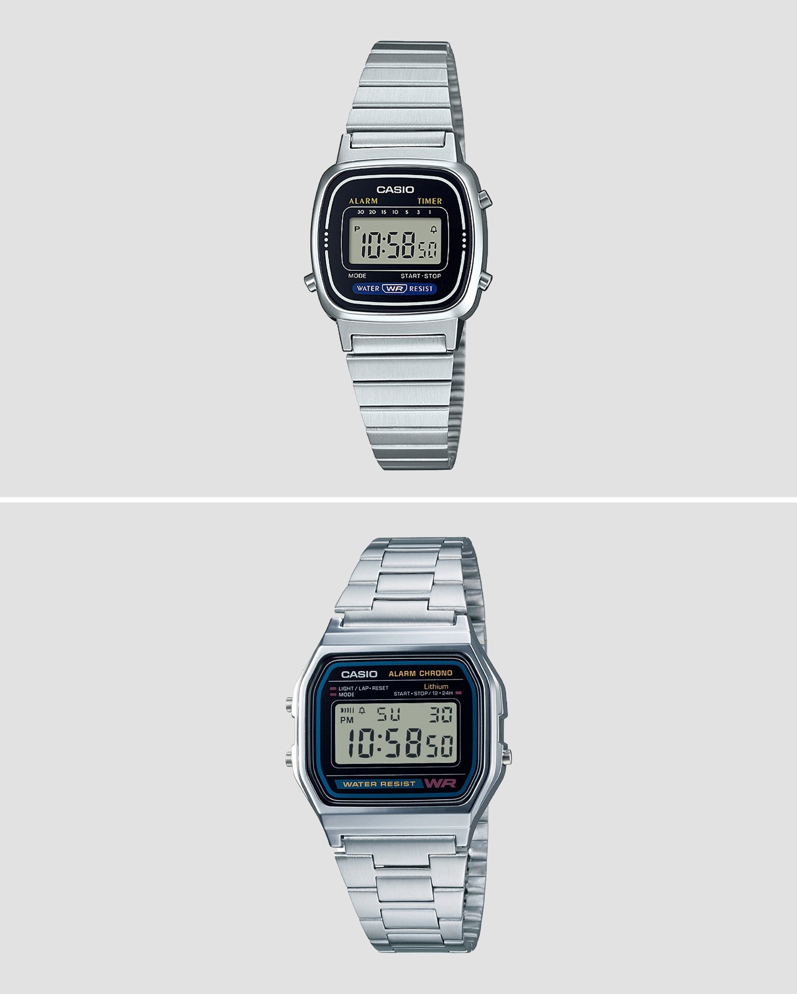 Kit relógio digital masculino e feminino 2 unidades 5ATM prata | Casio