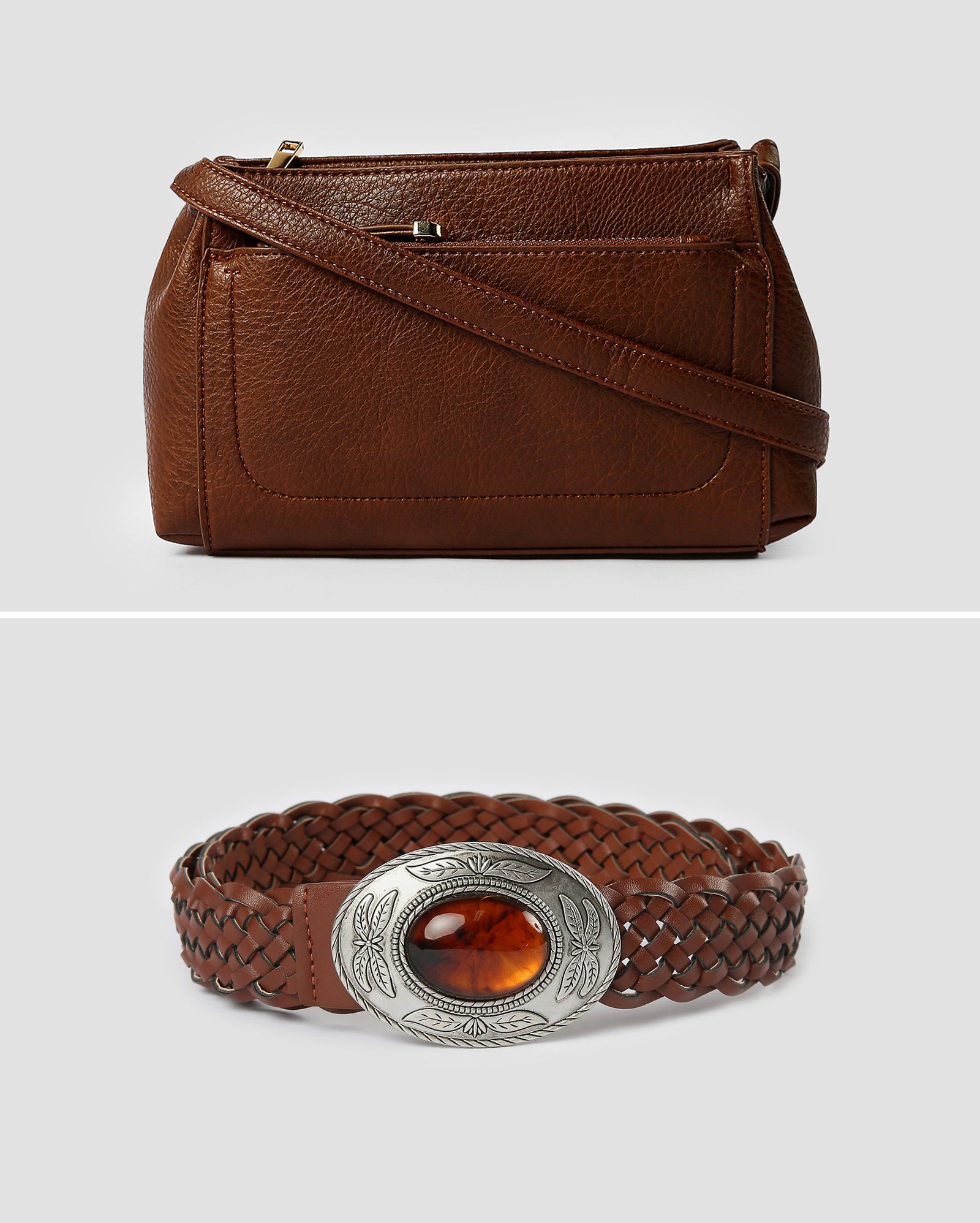 Kit bolsa feminina crossbody com bolso + cinto feminino trançado marrom | Accessori by Riachuelo