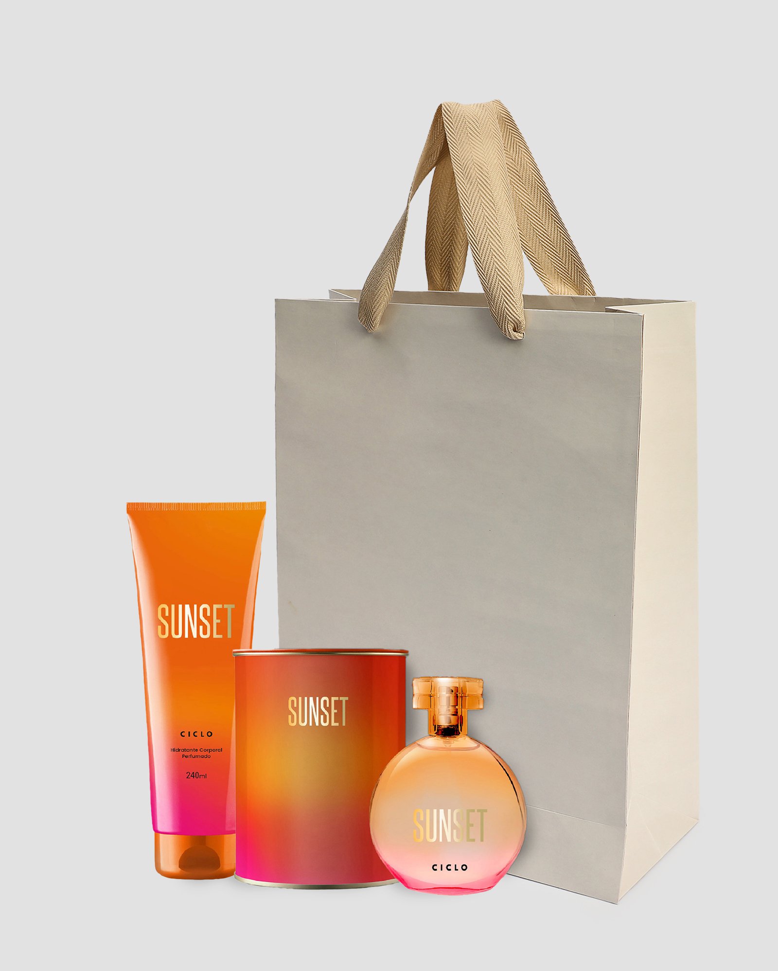 Kit deo colônia feminina 100ml e loção hidratante Sunset 240ml Ciclo + sacola de presente M lisa bege Accessori by Riachuelo