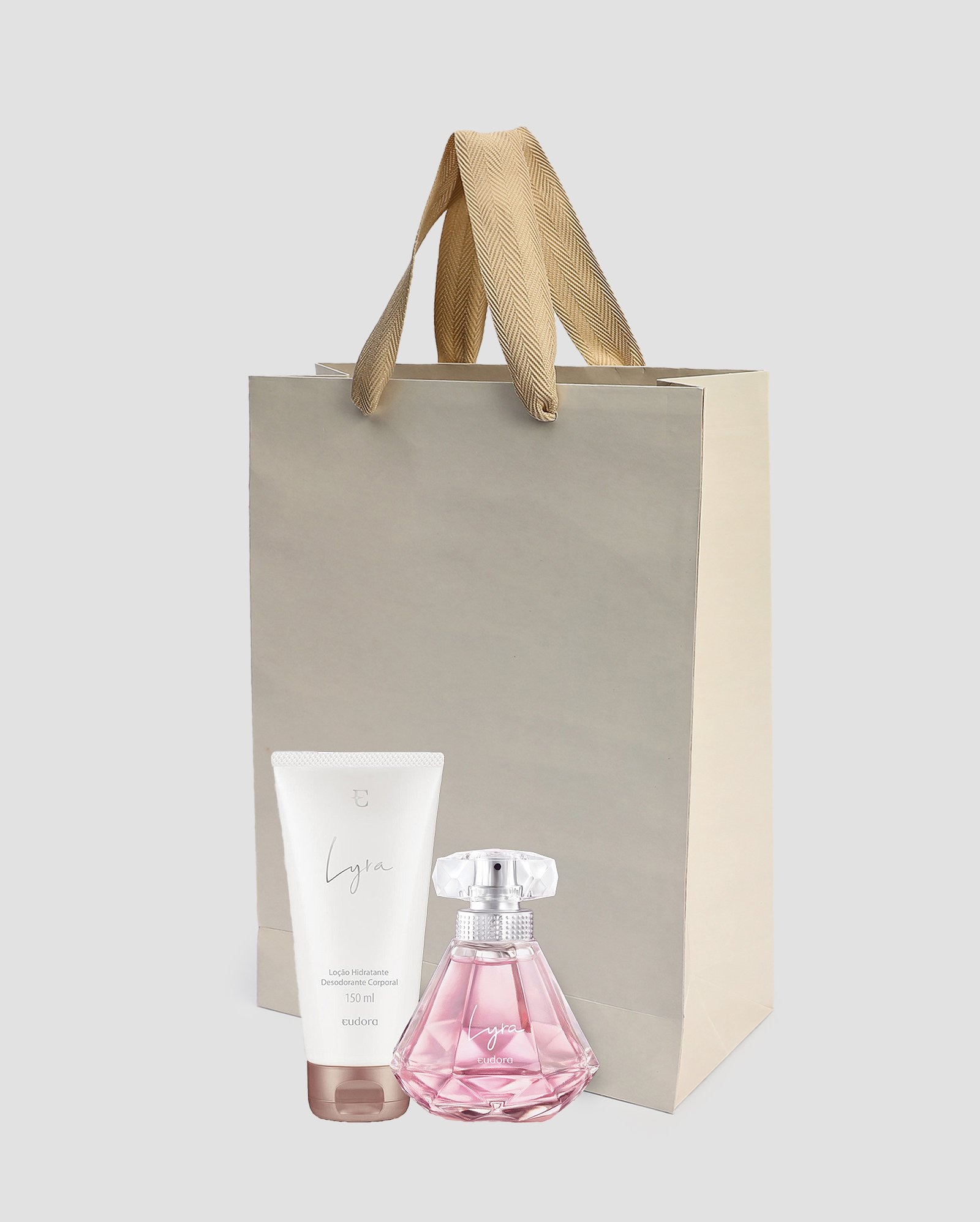 Kit deo colônia feminino 75ml e hidratante Lyra 150ml Eudora + sacola de presente M lisa bege Accessori by Riachuelo