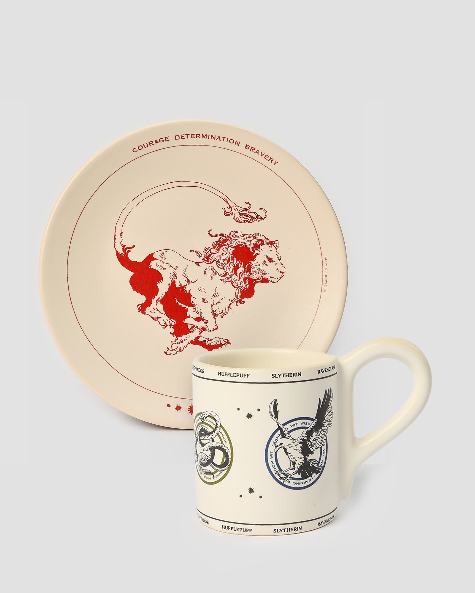 Conjunto caneca 210ml + prato de sobremesa Harry Potter Grifinória 20cm bege | Casa Riachuelo