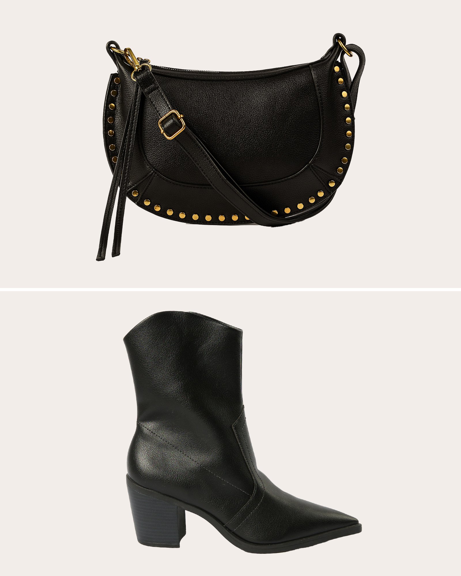 Kit bolsa feminina M shoulder meia lua + bota western salto médio preta | Riachuelo