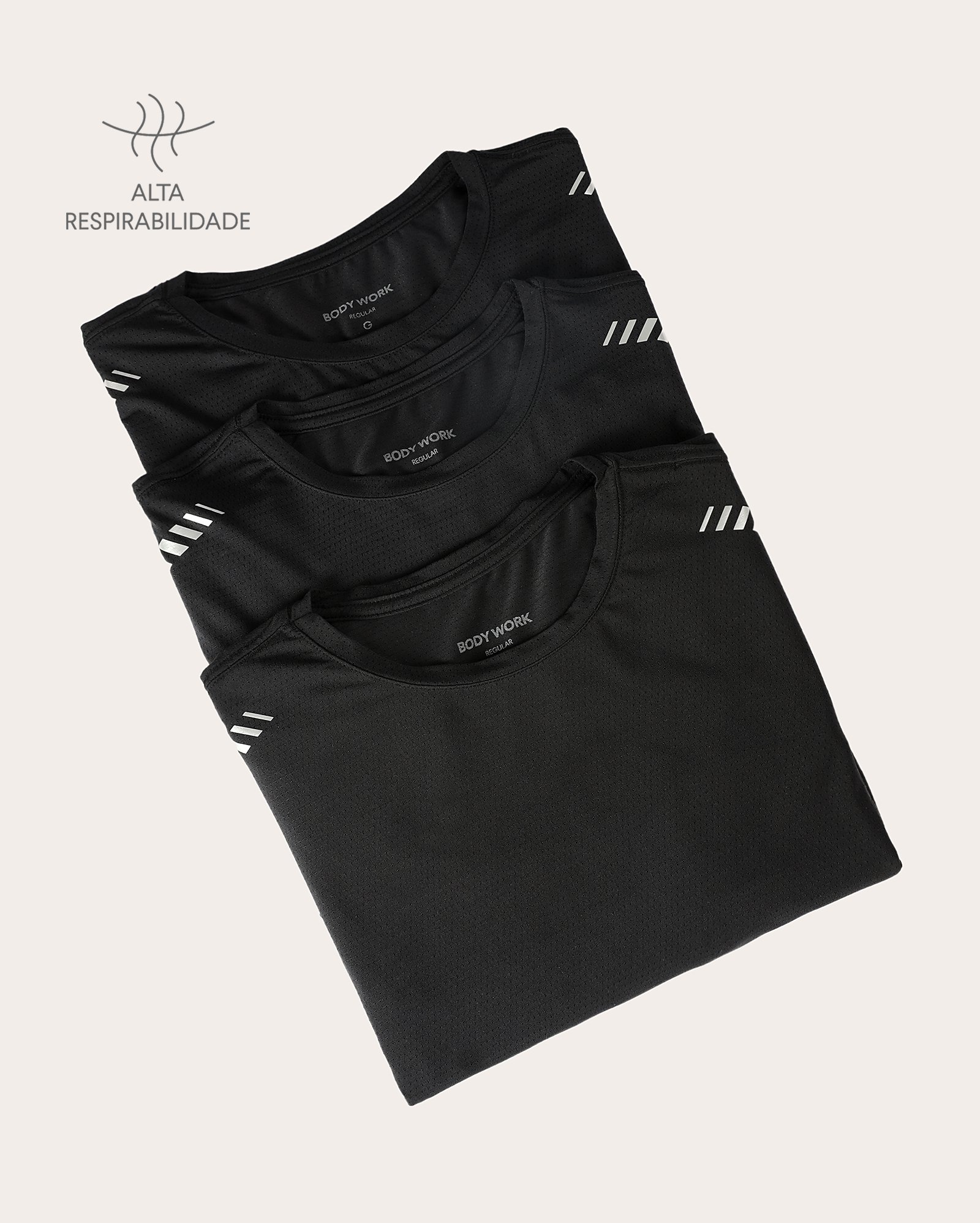 Kit camiseta esportiva masculina 3 peças ultra air refletiva preta | Body Work