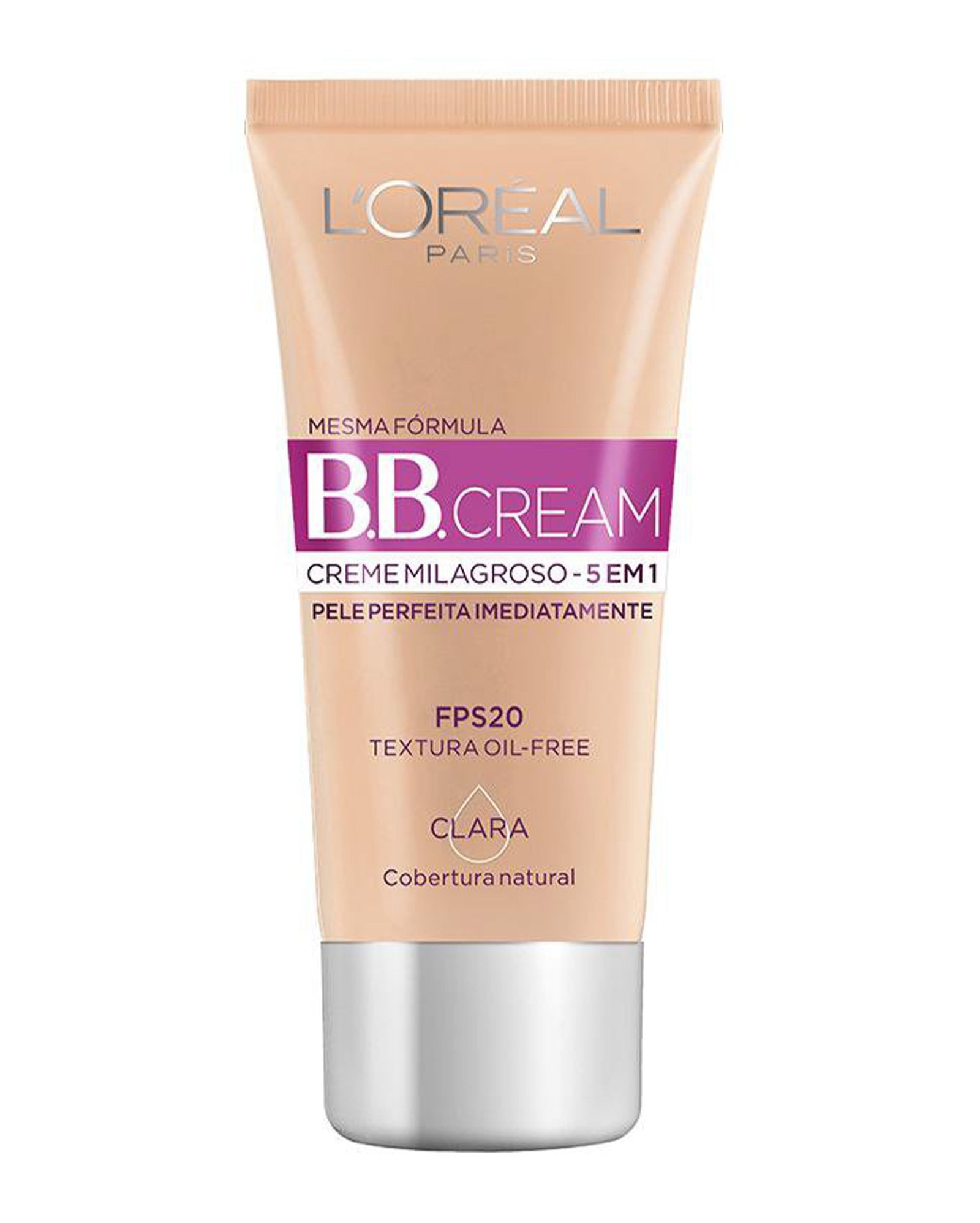Kit base BB Cream 5 em 1 cor clara 30ml Loreal Paris + esponja de maquiagem flat blender média laranja Mari Maria