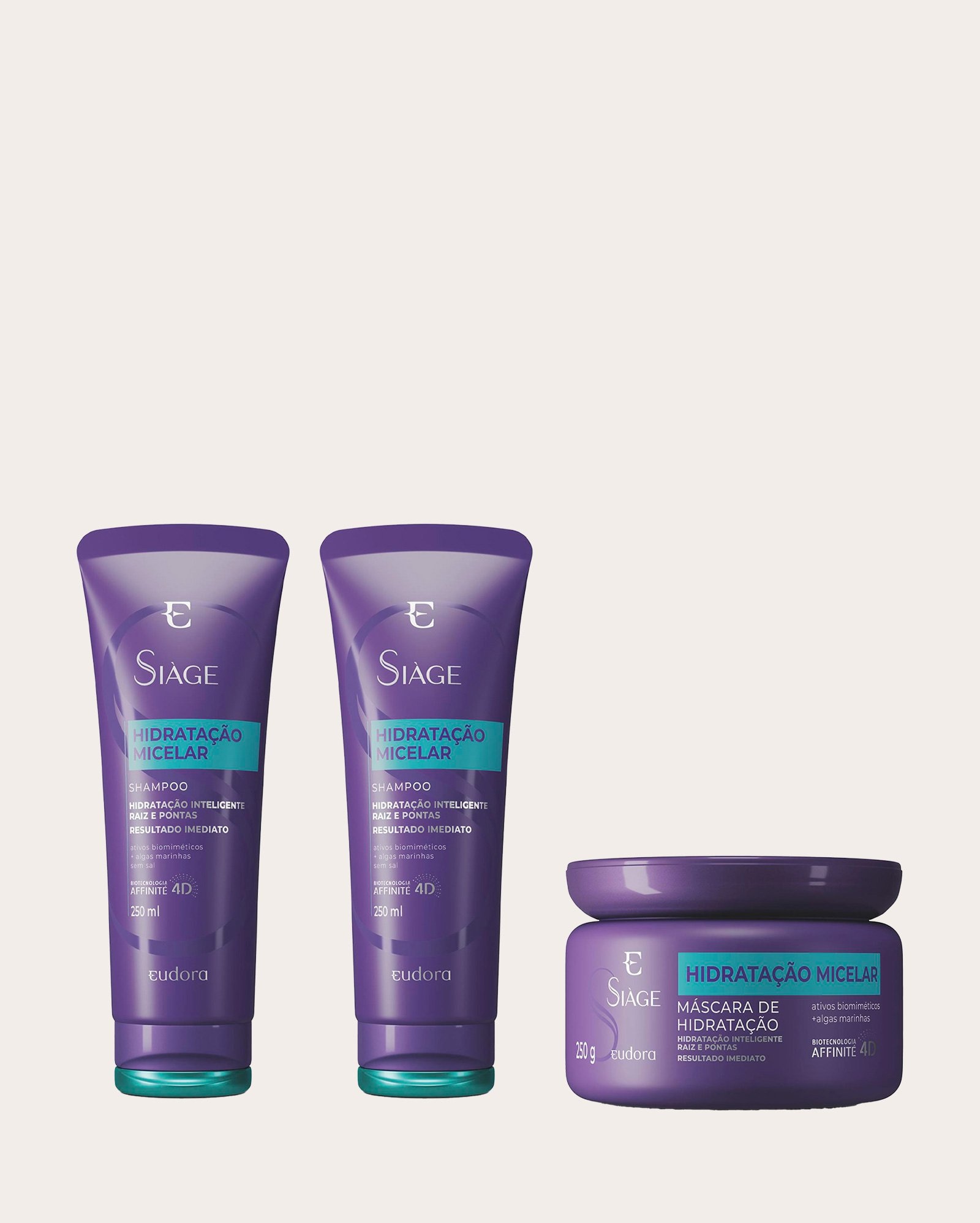 Kit shampoo 2 itens 250ml cada + máscara Siàge hidratação micelar 250g | Braé