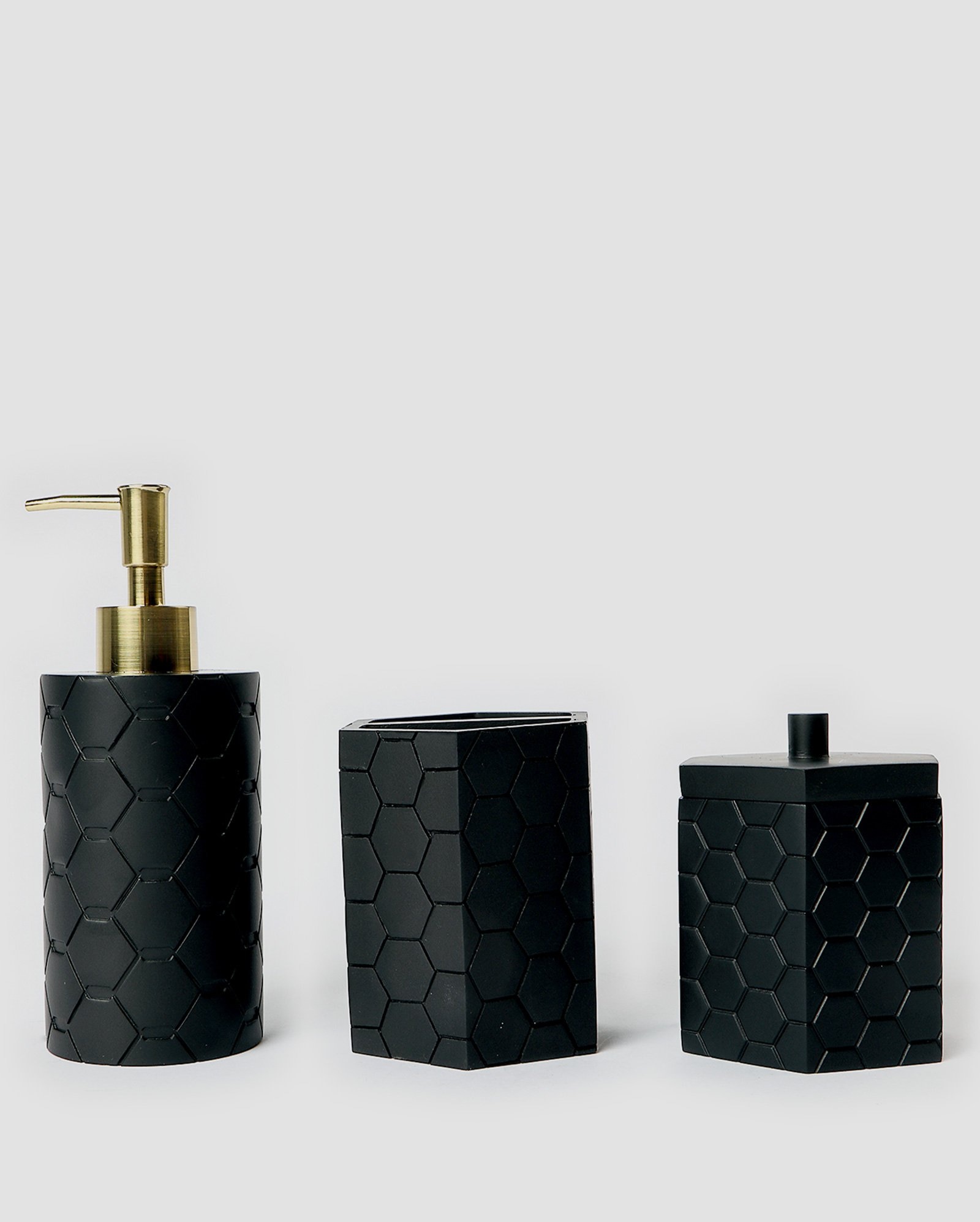 Kit porta sabonete + porta escova de dentes + pote decorativo Bee preto | Casa Riachuelo