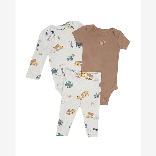 Enxoval bebê conjunto longo 3 peças construção + caixa de presente P nuvens multicor | Carter's