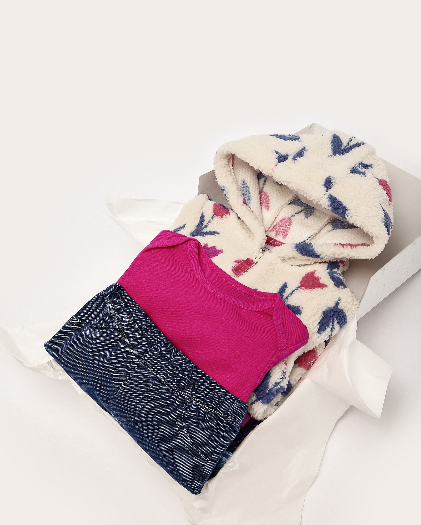 Enxoval bebê conjunto longo 3 peças em sherpa floral com capuz + caixa de presente M multicor | Carter's