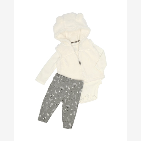 Enxoval bebê conjunto longo 3 peças sherpa orelhinha + caixa de presente P nuvens multicor | Carter's
