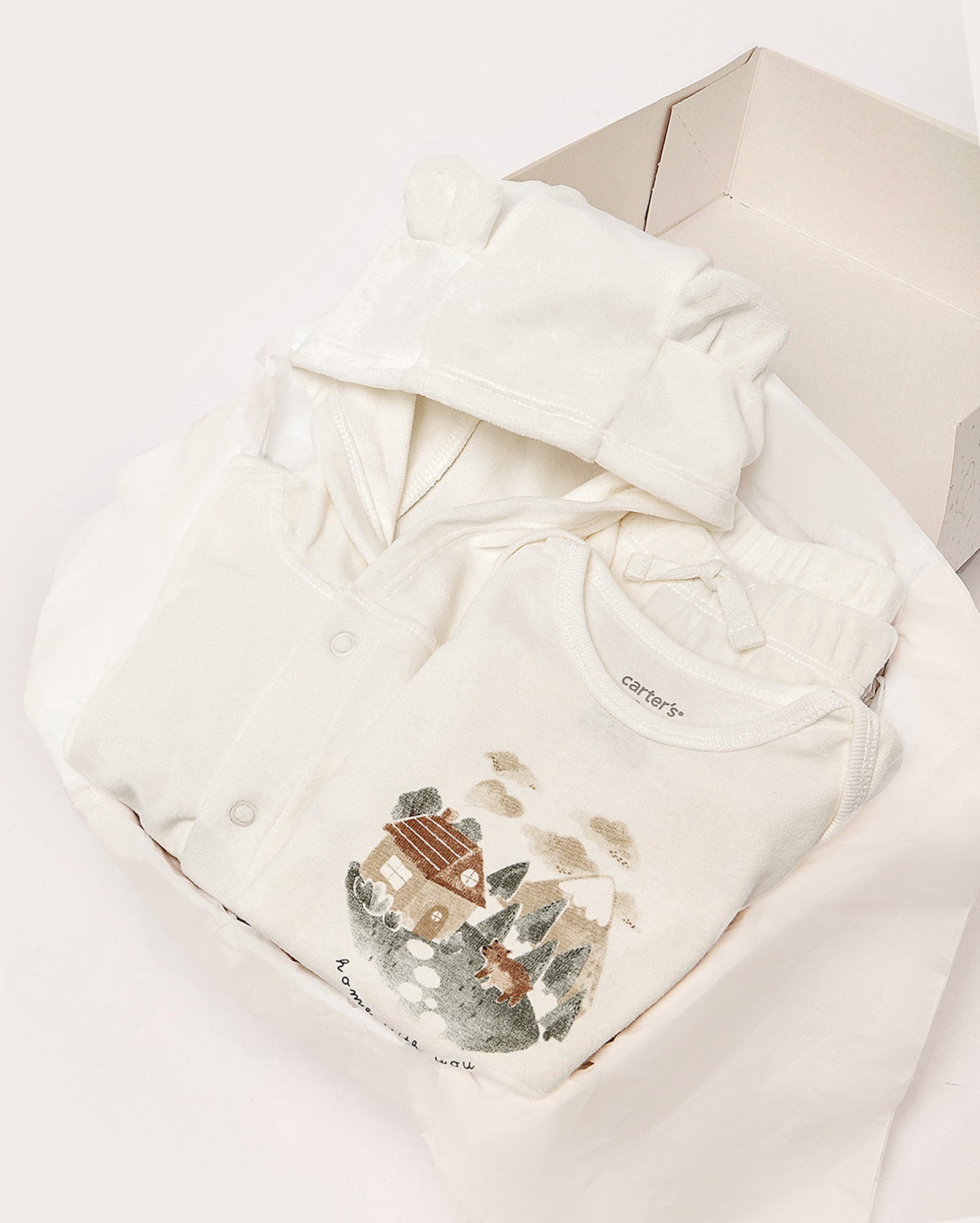 Enxoval bebê conjunto longo 3 peças fleece com capuz + caixa de presente M multicor | Carter's
