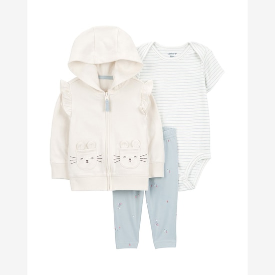Enxoval bebê conjunto longo 3 peças bolsos ratinho interativo + caixa de presente M multicor | Carter's