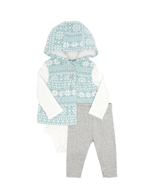 Enxoval bebê conjunto longo 3 peças em fleece com sherpa e capuz + caixa de presente M multicor | Carter's