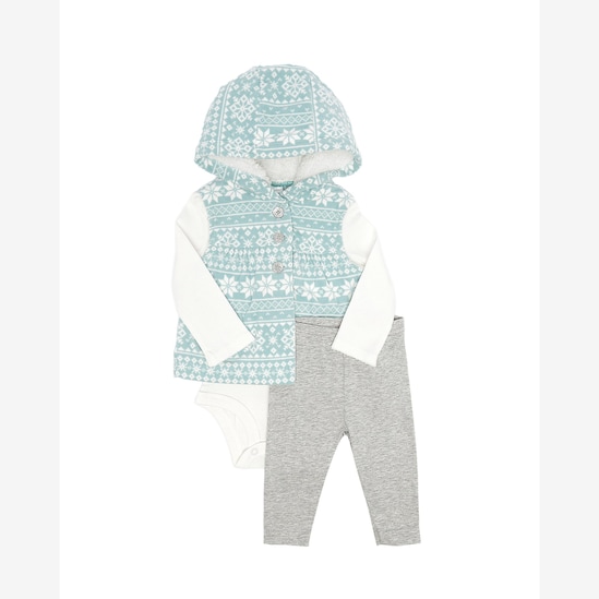 Enxoval bebê conjunto longo 3 peças em fleece com sherpa e capuz + caixa de presente M multicor | Carter's