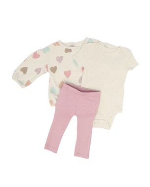 Enxoval bebê conjunto longo 3 peças canelado corações + caixa de presente P nuvens multicor | Carter's