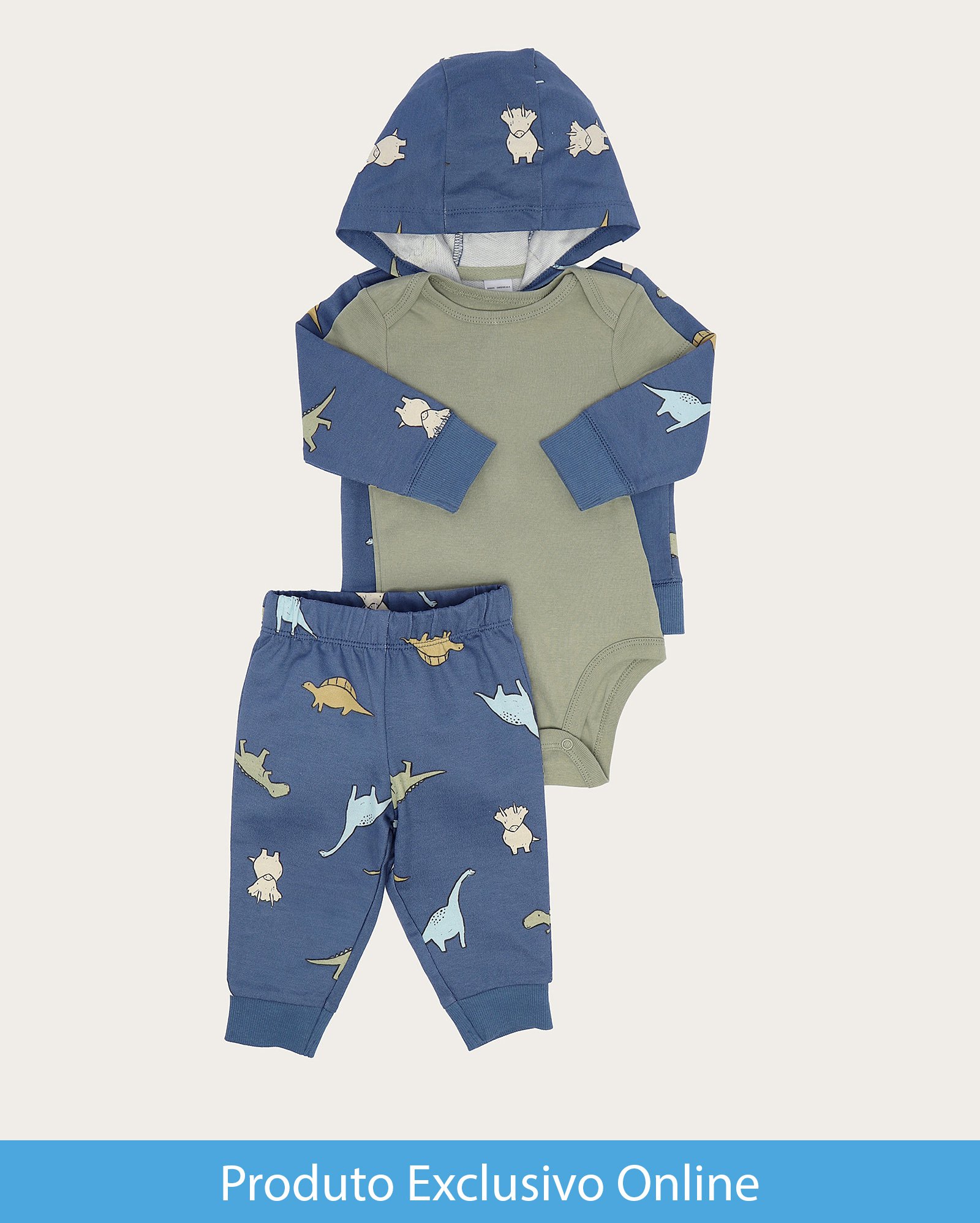 Enxoval bebê conjunto longo 3 peças moletom dinossauro + caixa de presente M multicor | Carter's