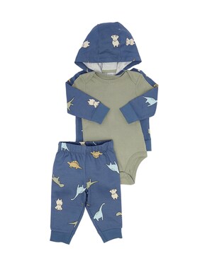 Enxoval bebê conjunto longo 3 peças moletom dinossauro + caixa de presente M multicor | Carter's