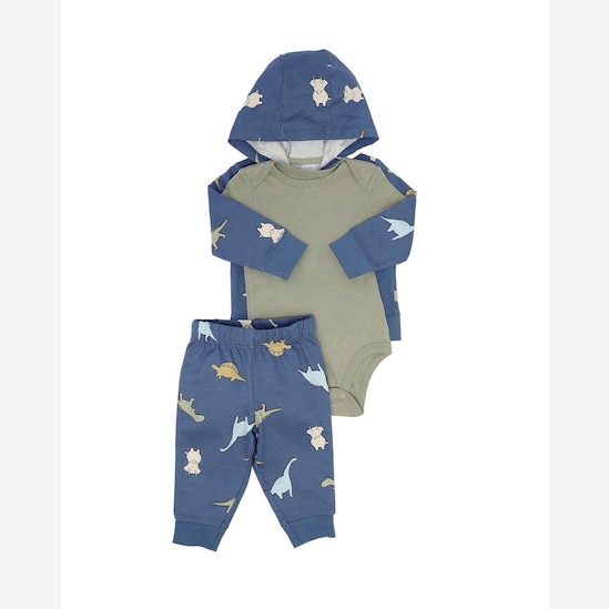 Enxoval bebê conjunto longo 3 peças moletom dinossauro + caixa de presente M multicor | Carter's