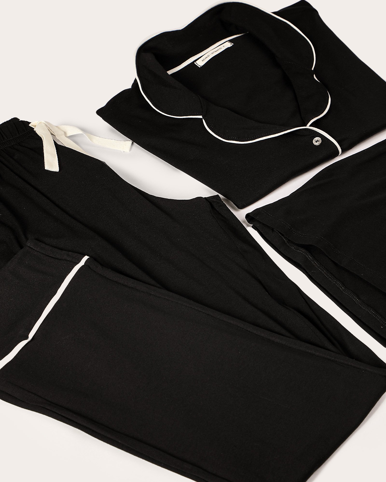 Kit pijama curto feminino 2 peças americano + calça preto