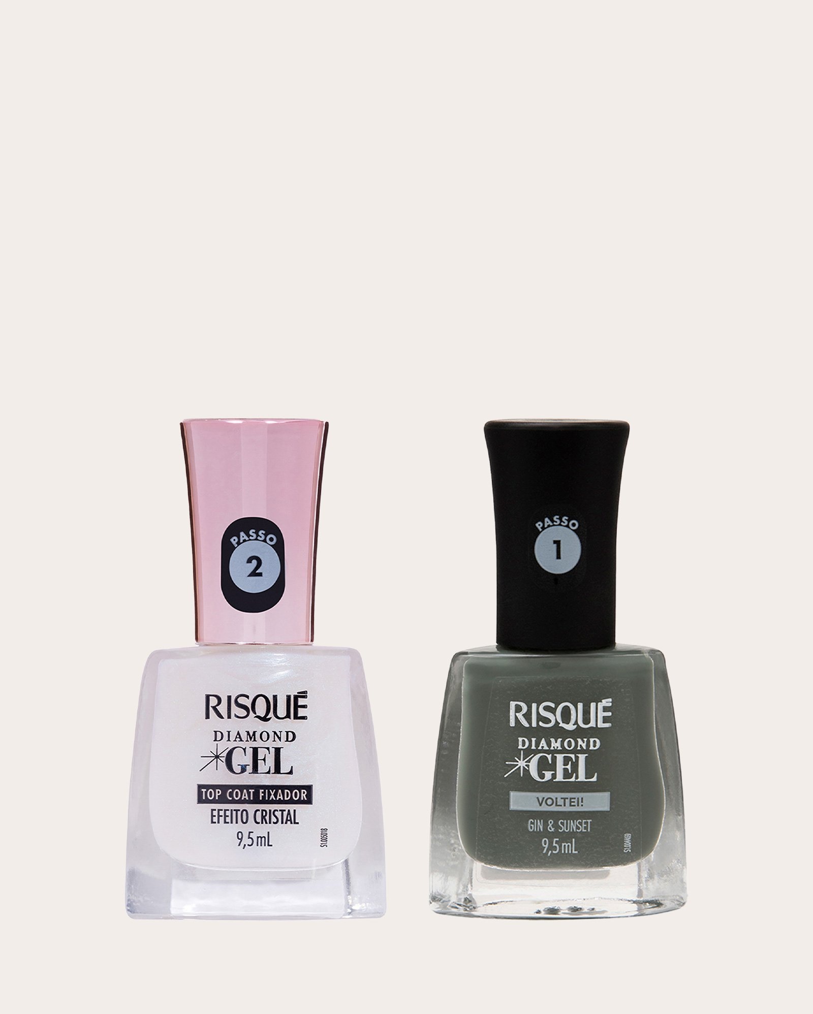 Kit esmalte Diamond Gel Gin & Sunset 9,5ml + top coat efeito cristal 9,5ml | Risqué