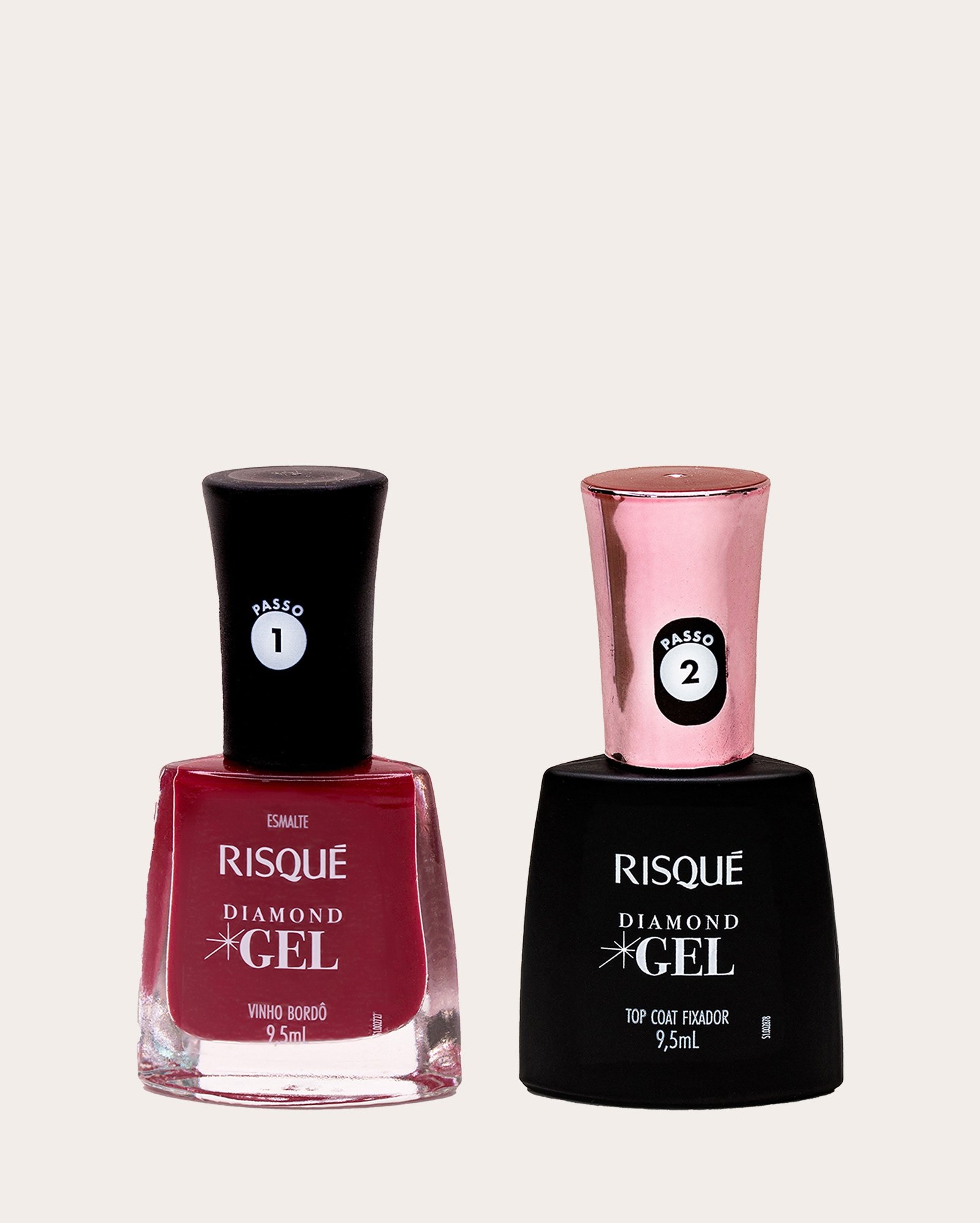 Kit esmalte Diamond Gel Vinho Bordô 9,5ml + top coat fixador 9,5ml | Risqué